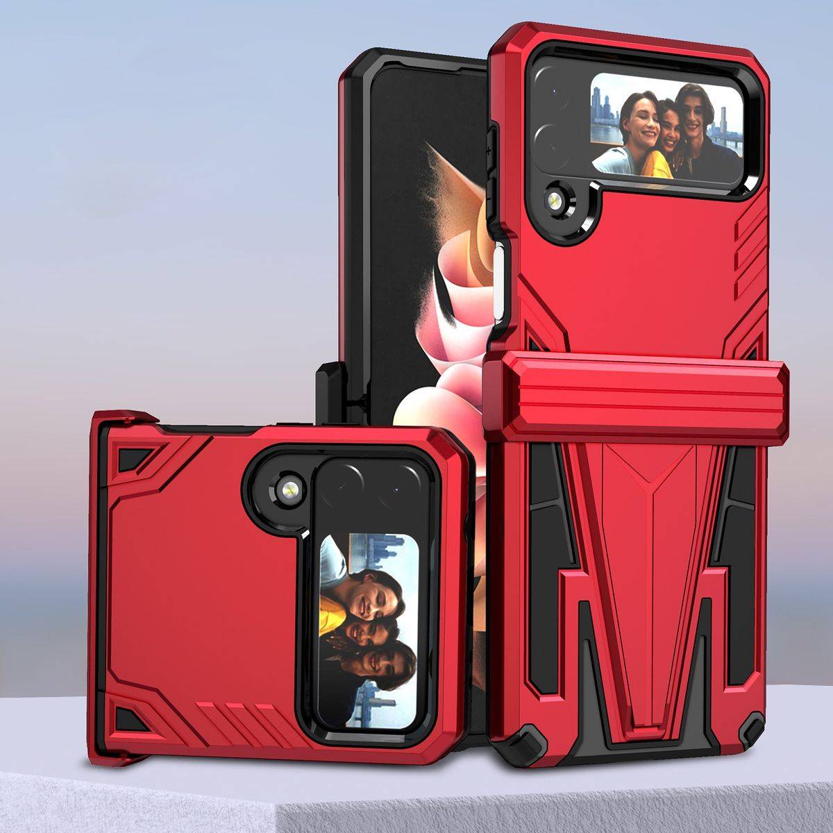 Für Samsung Galaxy Z Flip4 5G Outdoor Armor Kunststoff Super V Hart Cover Handy Tasche Hülle Etuis Rot