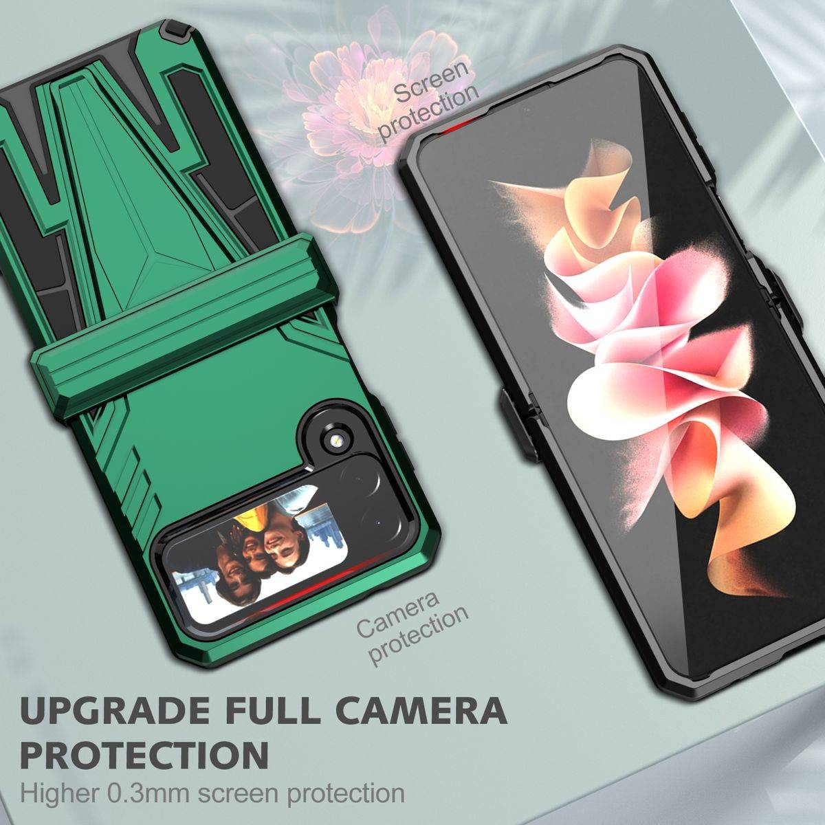 Für Samsung Galaxy Z Flip4 5G Outdoor Armor Kunststoff Super V Hart Cover Handy Tasche Hülle Etuis Grün