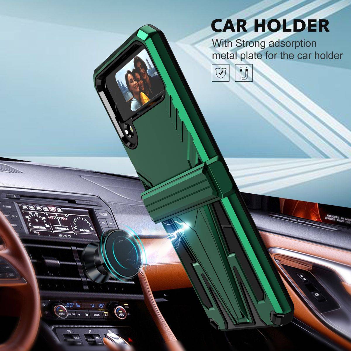 Für Samsung Galaxy Z Flip4 5G Outdoor Armor Kunststoff Super V Hart Cover Handy Tasche Hülle Etuis Grün