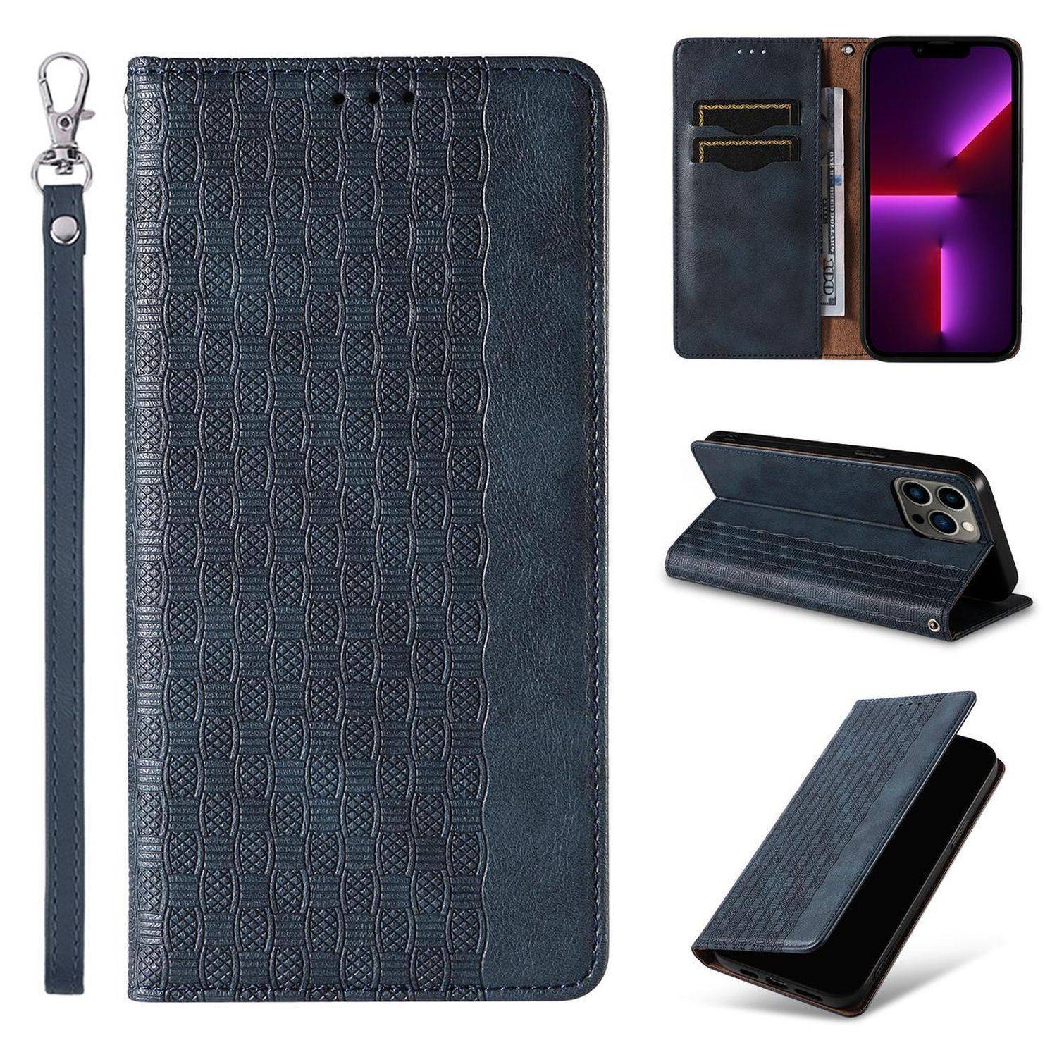 Magnetband Hülle Tasche Beutel-Geldbörse + Mini Lanyard Anhänger kompatibel mit Samsung Galaxy A53 5G Blau