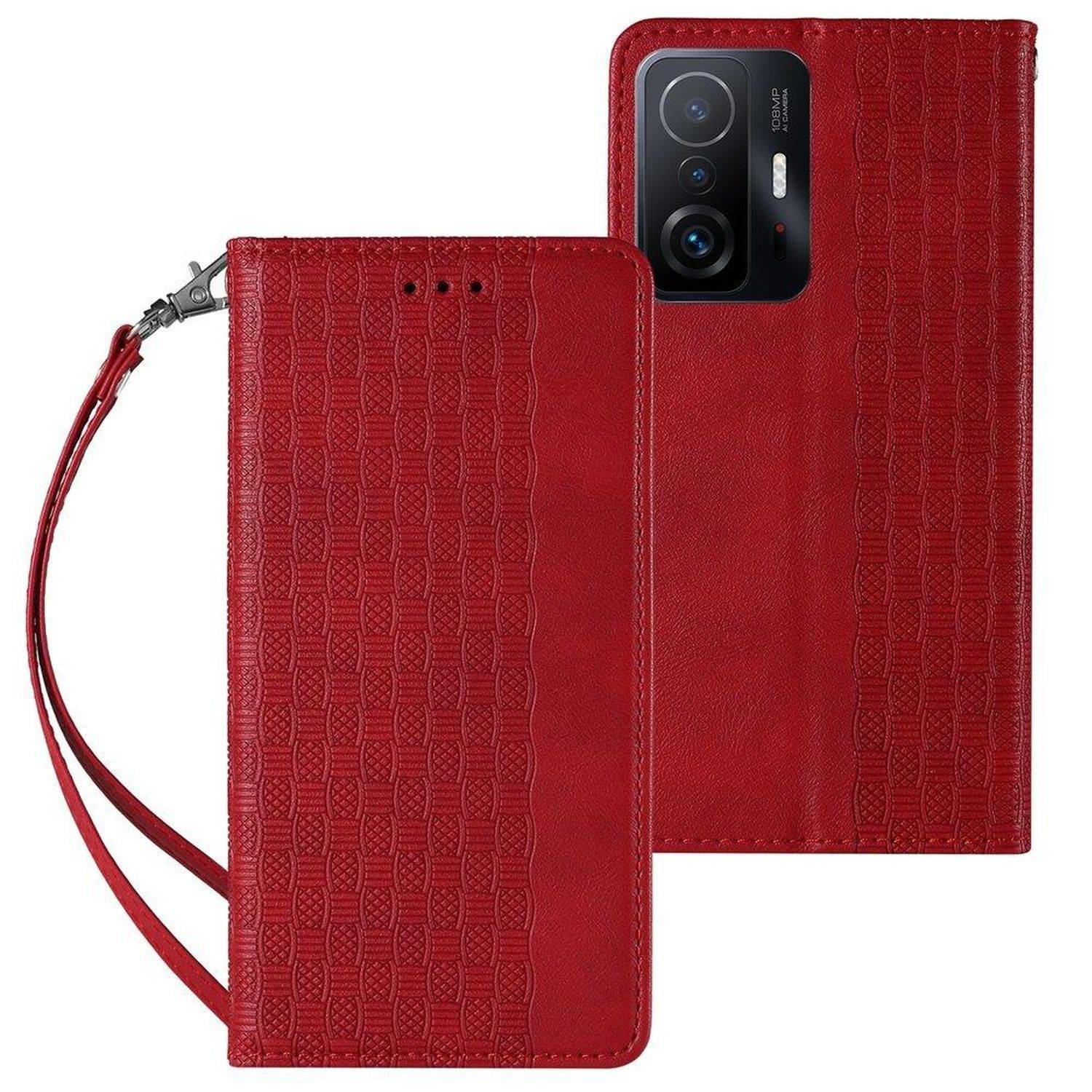 Magnetband Hülle Tasche Beutel-Geldbörse + Mini Lanyard Anhänger kompatibel mit Xiaomi Redmi Note 11 Pro Max Rot