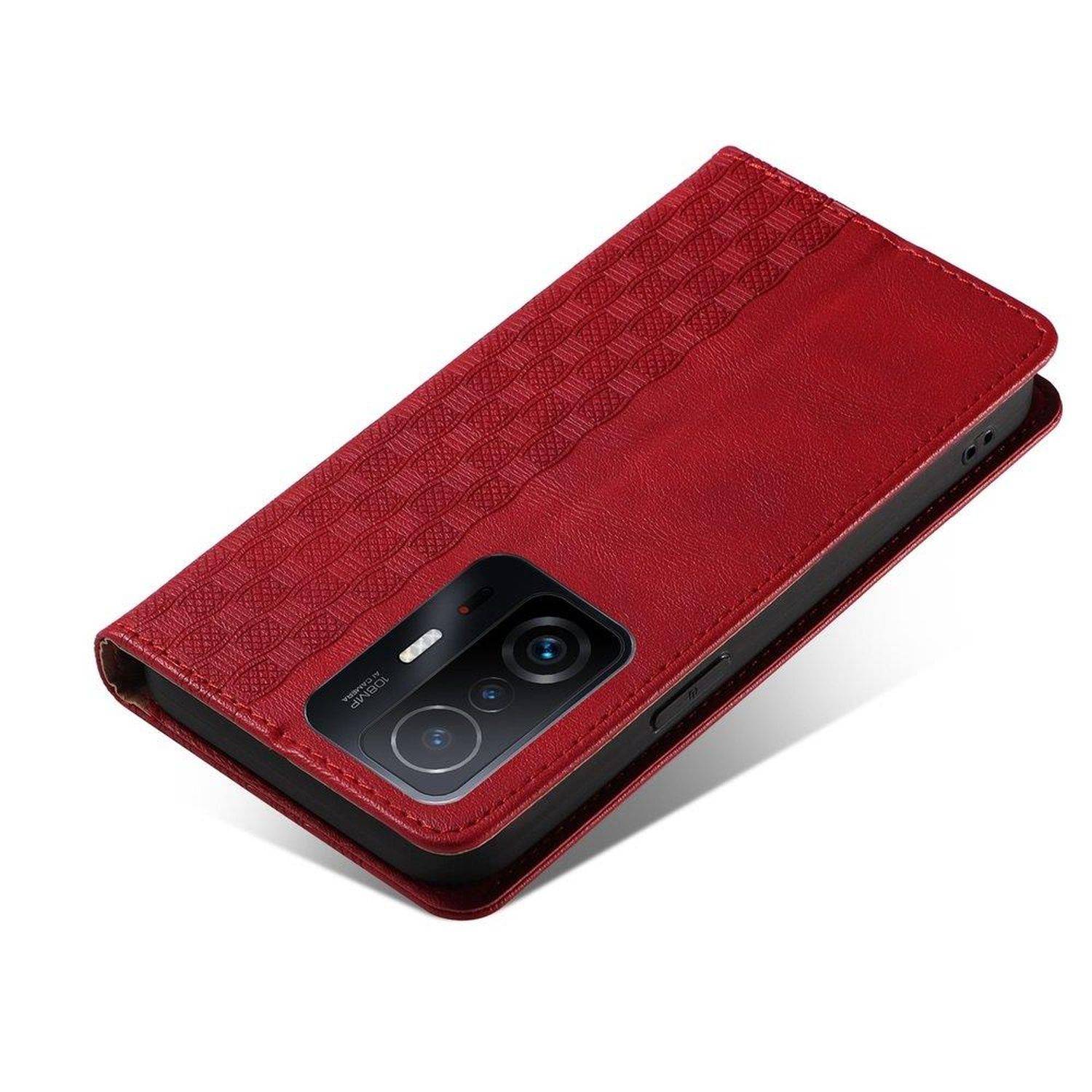 Magnetband Hülle Tasche Beutel-Geldbörse + Mini Lanyard Anhänger kompatibel mit Xiaomi Redmi Note 11 Pro Max Rot
