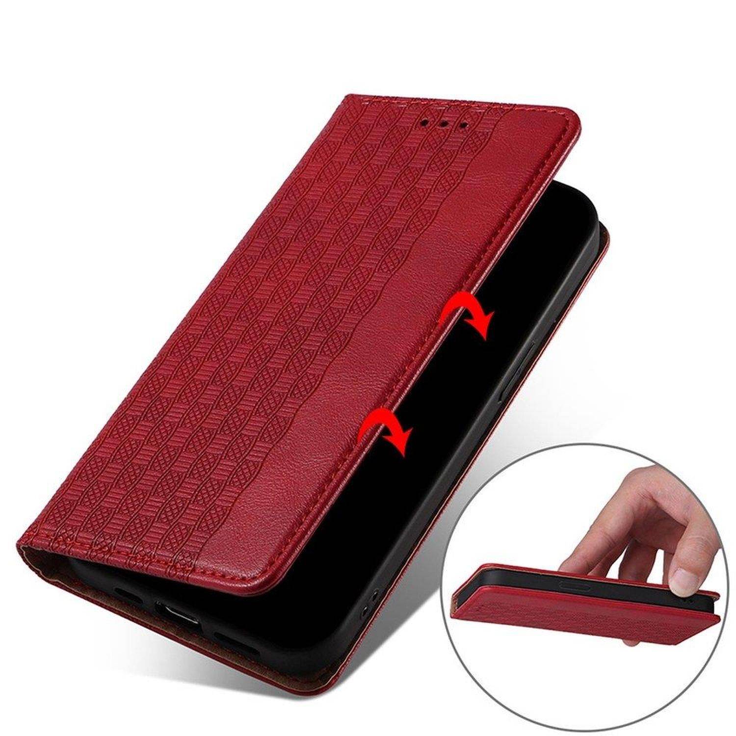 Magnetband Hülle Tasche Beutel-Geldbörse + Mini Lanyard Anhänger kompatibel mit Xiaomi Redmi Note 11 Pro Max Rot