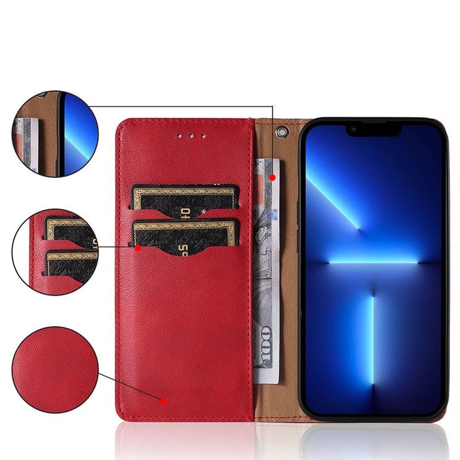 Magnetband Hülle Tasche Beutel-Geldbörse + Mini Lanyard Anhänger kompatibel mit Xiaomi Redmi Note 11 Pro Max Rot