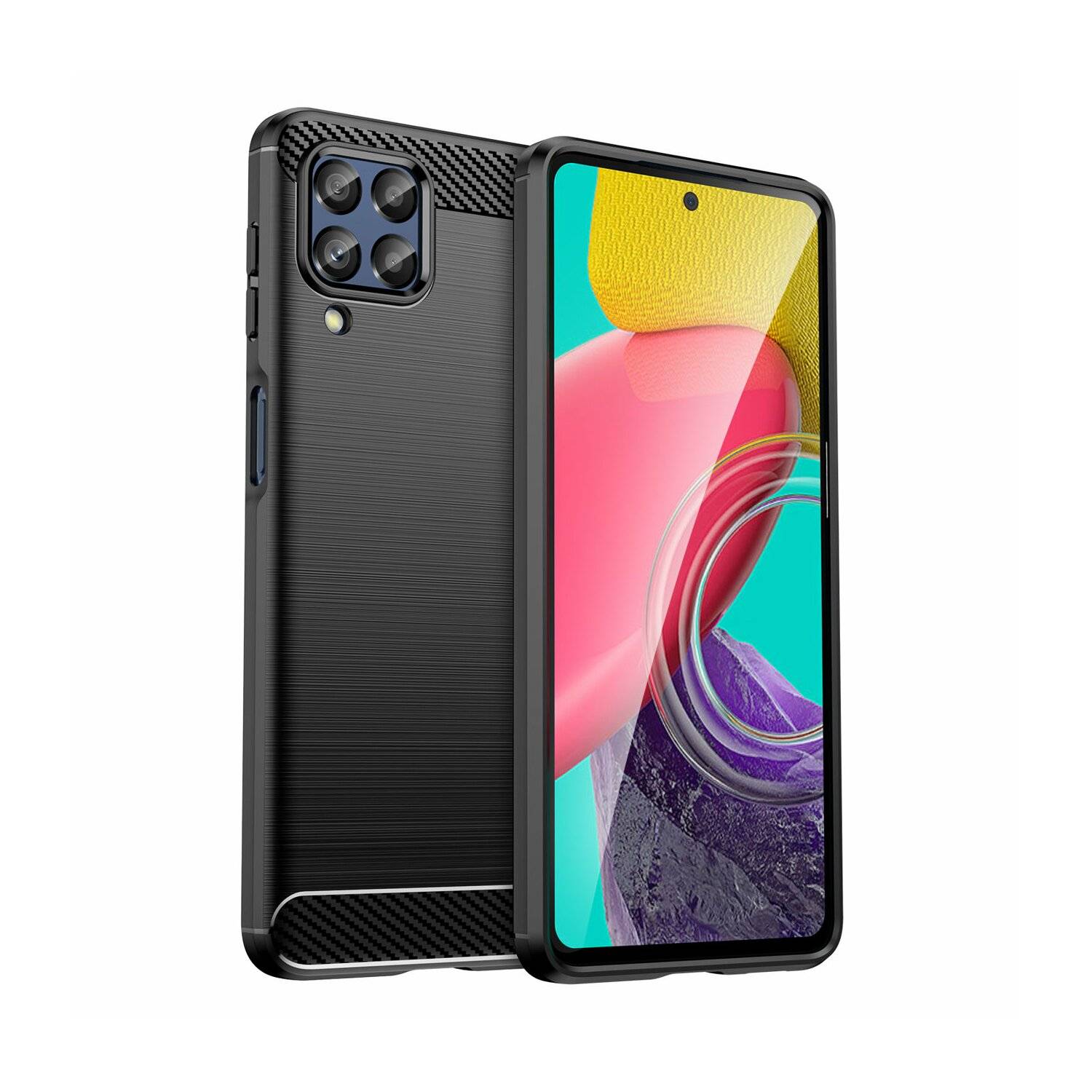 Silikon Hülle Carbon kompatibel mit Samsung Galaxy M53 5G Case TPU Soft Handyhülle Cover Schutzhülle Schwarz