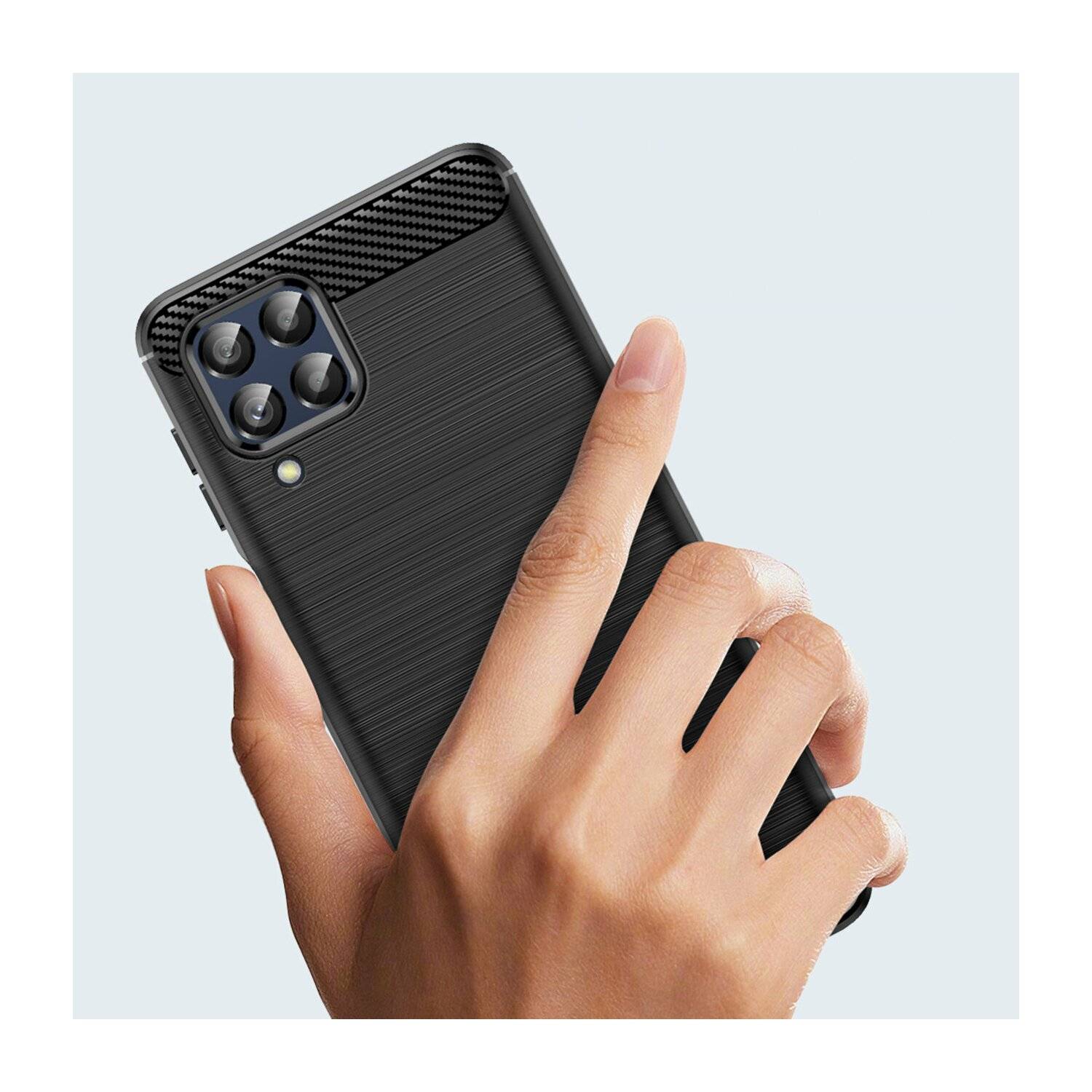 Silikon Hülle Carbon kompatibel mit Samsung Galaxy M53 5G Case TPU Soft Handyhülle Cover Schutzhülle Schwarz
