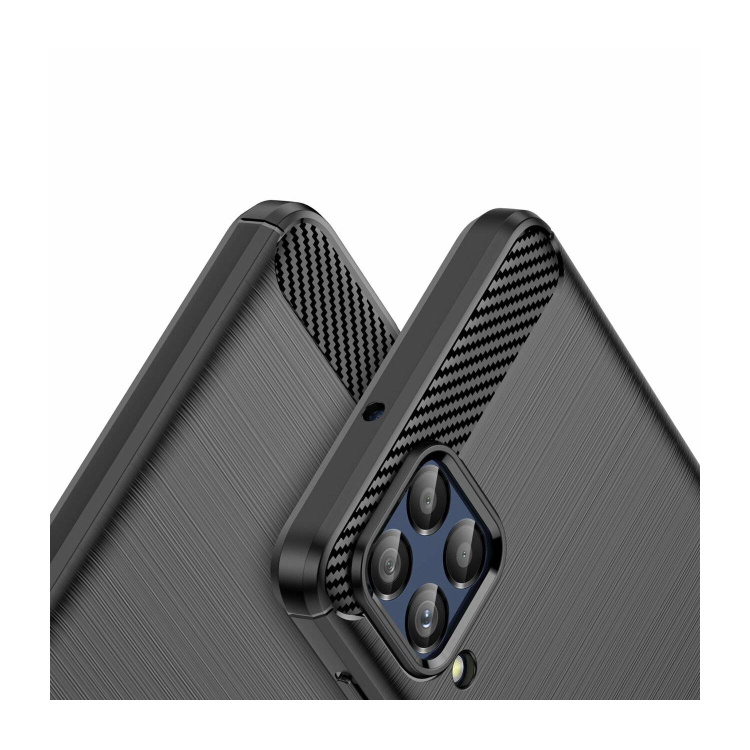 Silikon Hülle Carbon kompatibel mit Samsung Galaxy M53 5G Case TPU Soft Handyhülle Cover Schutzhülle Schwarz