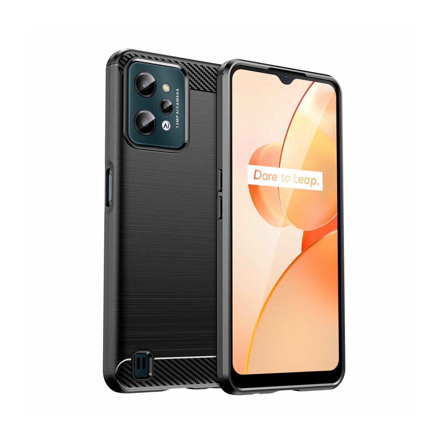 Silikon Hülle Carbon kompatibel mit Realme C31 Case TPU Soft Handyhülle Cover Schutzhülle Schwarz