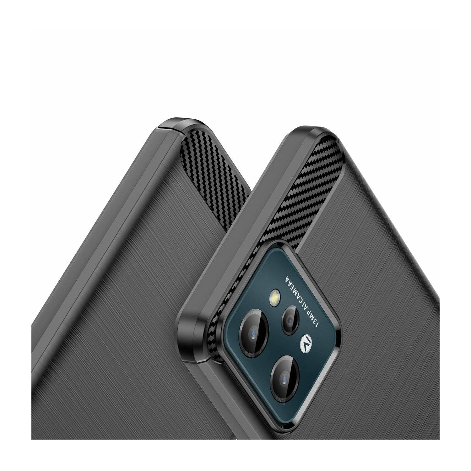 Silikon Hülle Carbon kompatibel mit Realme C31 Case TPU Soft Handyhülle Cover Schutzhülle Schwarz