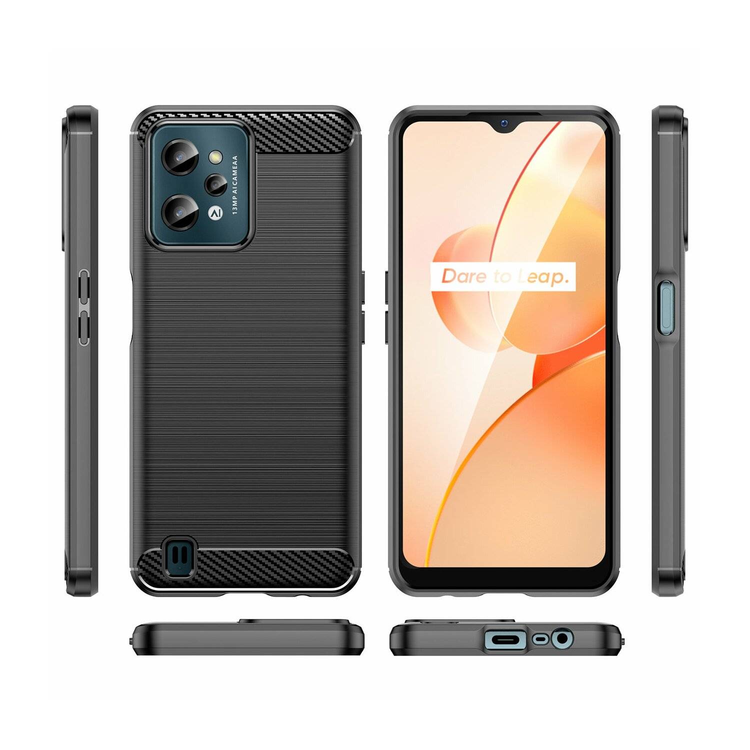 Silikon Hülle Carbon kompatibel mit Realme C31 Case TPU Soft Handyhülle Cover Schutzhülle Schwarz