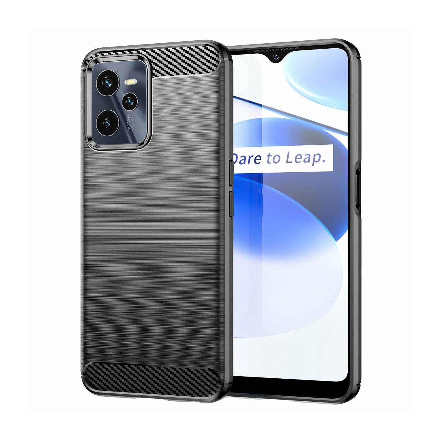Silikon Hülle Carbon kompatibel mit Realme C35 Case TPU Soft Handyhülle Cover Schutzhülle Schwarz