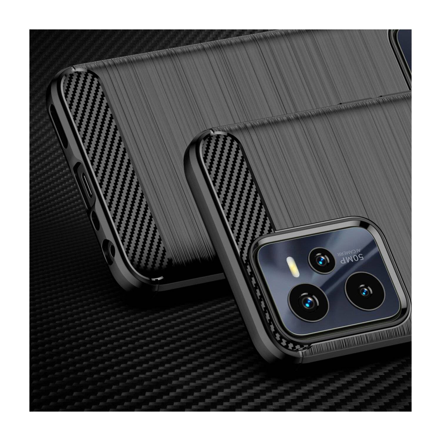 Silikon Hülle Carbon kompatibel mit Realme C35 Case TPU Soft Handyhülle Cover Schutzhülle Schwarz