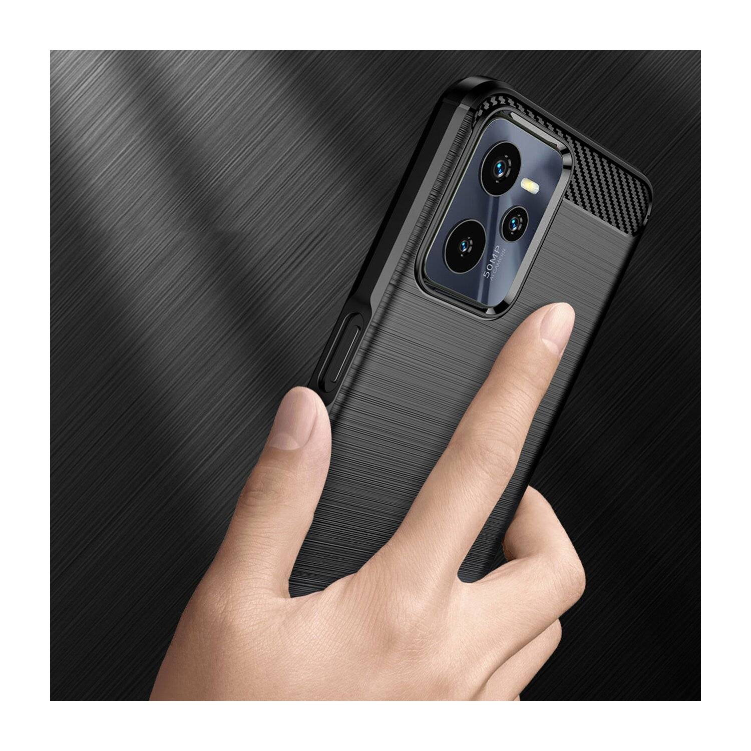 Silikon Hülle Carbon kompatibel mit Realme C35 Case TPU Soft Handyhülle Cover Schutzhülle Schwarz