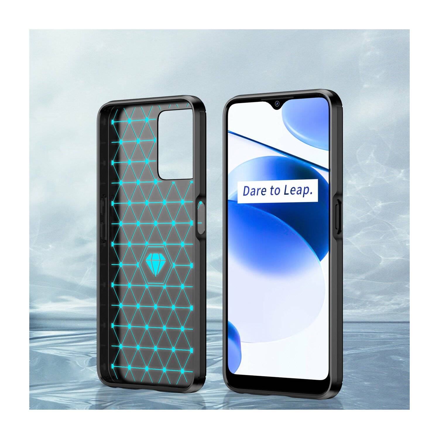 Silikon Hülle Carbon kompatibel mit Realme C35 Case TPU Soft Handyhülle Cover Schutzhülle Schwarz