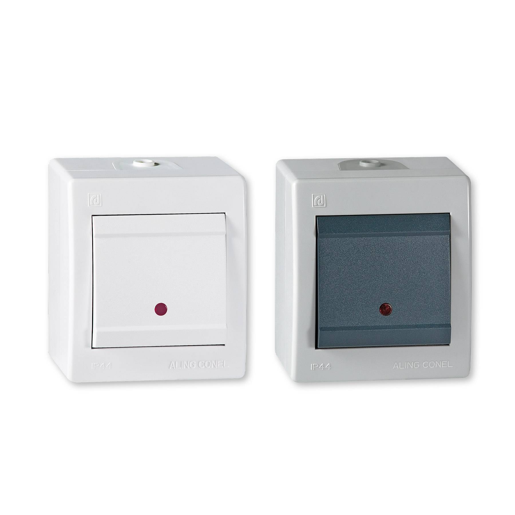 ALING-CONEL Aufputz Wechselschalter mit Glimmlampe (Wippschalter) 10AX/250V~ / IP 44 - Weiß