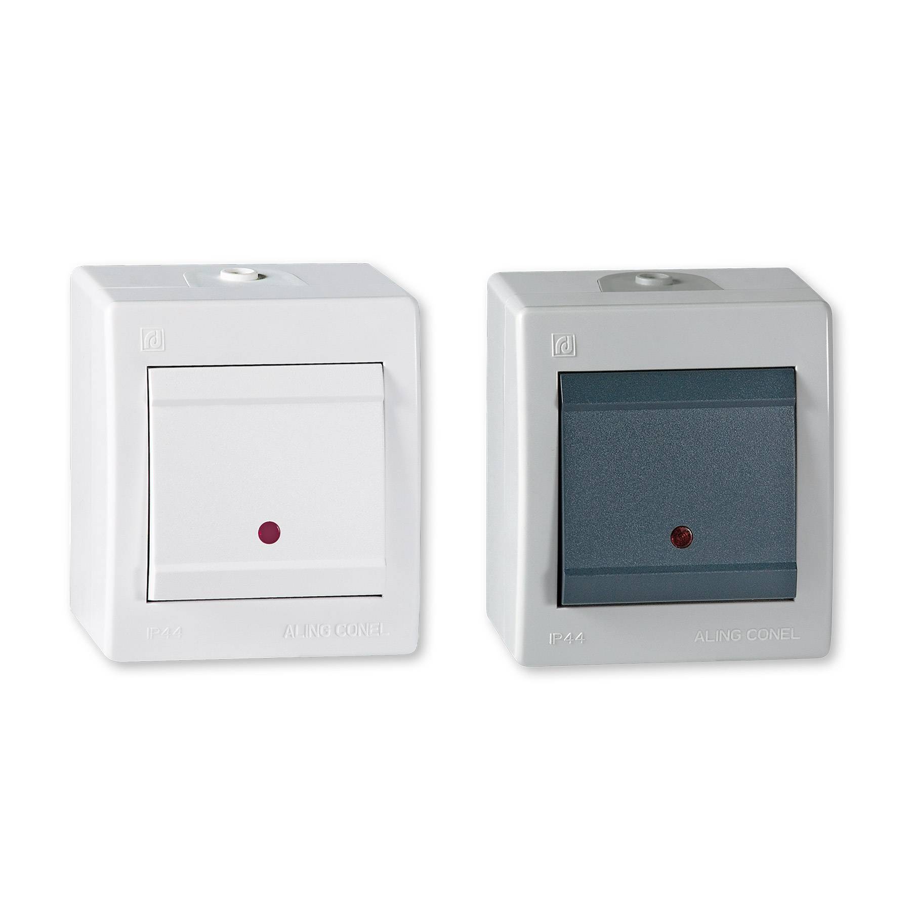 ALING-CONEL Ein/Aus Aufputz Schalter mit Glimmlampe (Wippschalter) 10AX/250V~ / IP 44 - Weiß