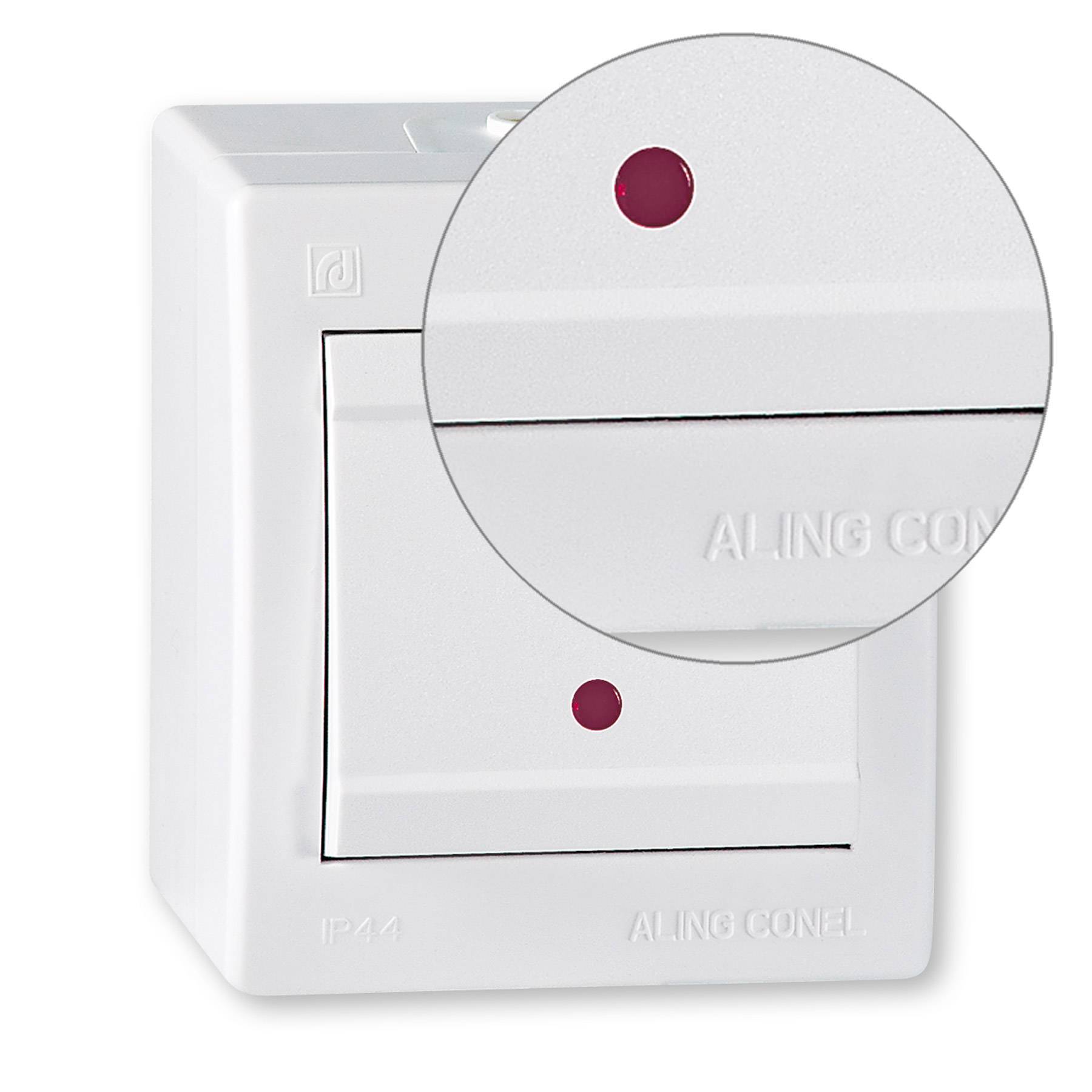 ALING-CONEL Ein/Aus Aufputz Schalter mit Glimmlampe (Wippschalter) 10AX/250V~ / IP 44 - Weiß