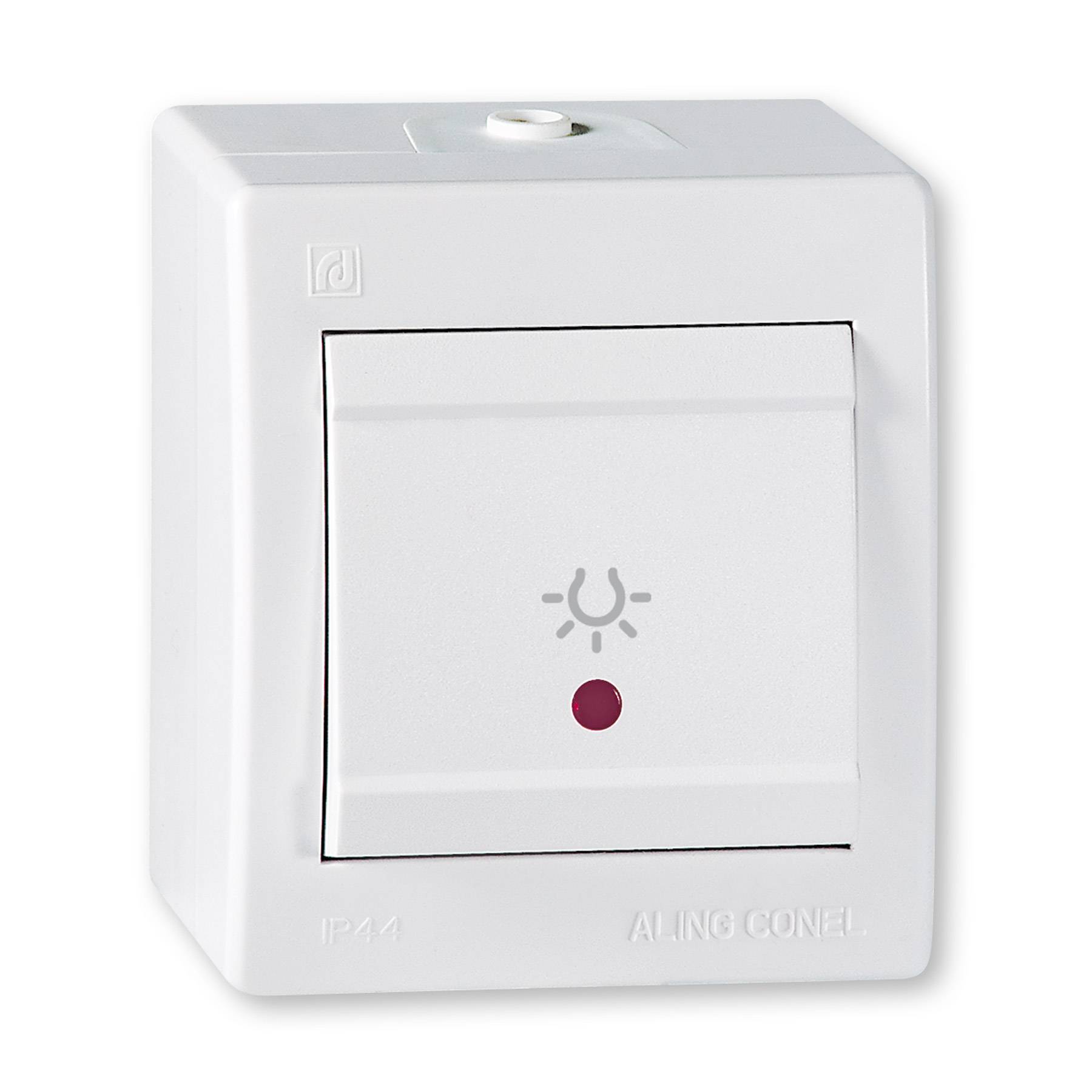 ALING-CONEL Aufputz Taster mit Lichtsymbol und Glimmlampe 10AX/250V~ / IP 44 - Weiß