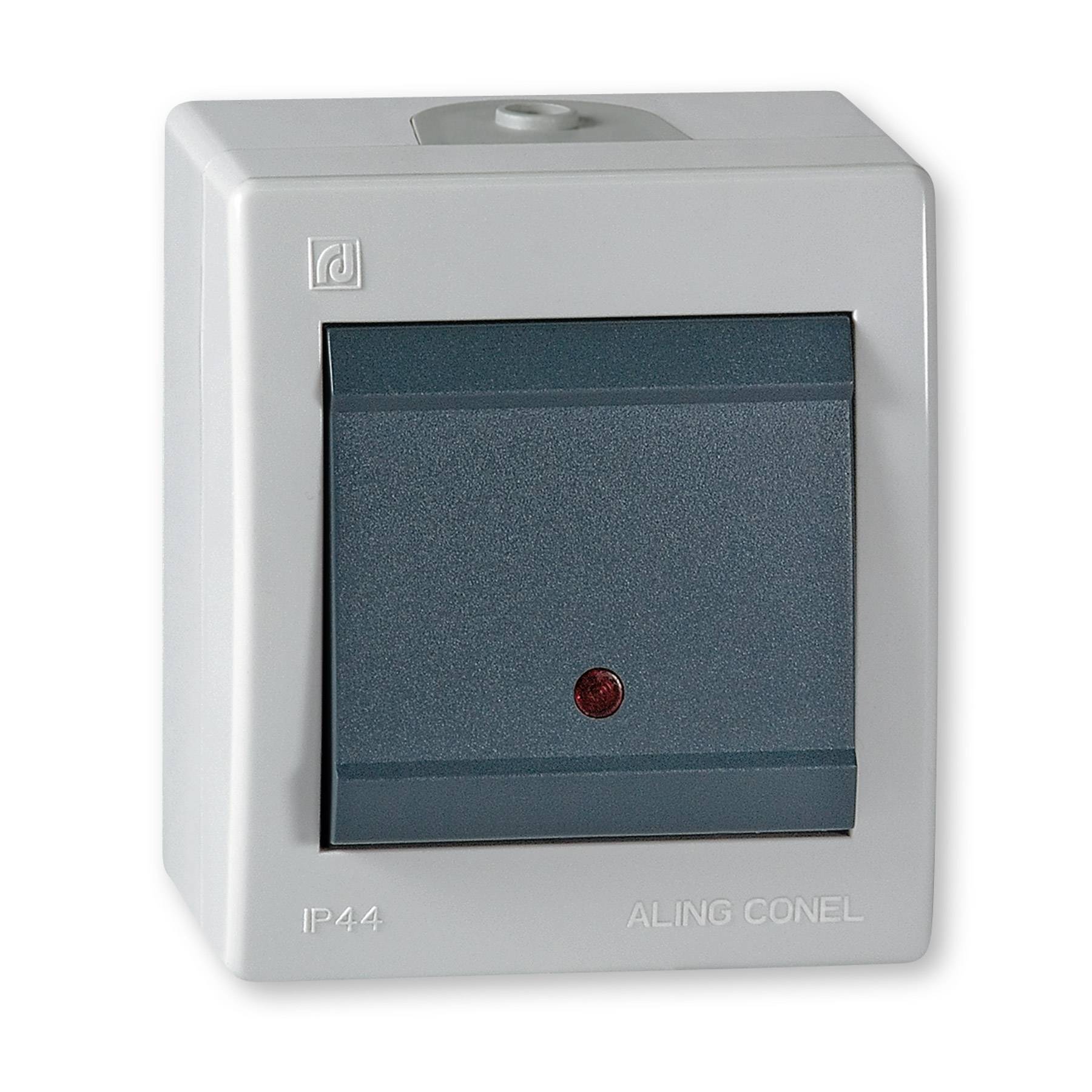 ALING-CONEL Aufputz Kreuzschalter mit Glimmlampe (Wippschalter) 10AX/250V~ / IP 44 - Grau