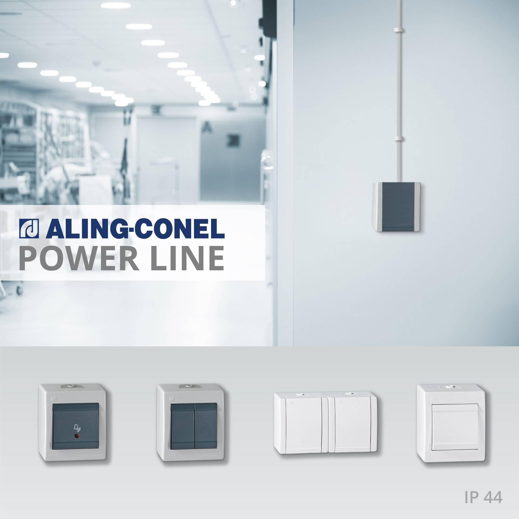 ALING-CONEL Ein/Aus Aufputz Schalter mit Glimmlampe (Wippschalter) 10AX/250V~ / IP 44 - Weiß