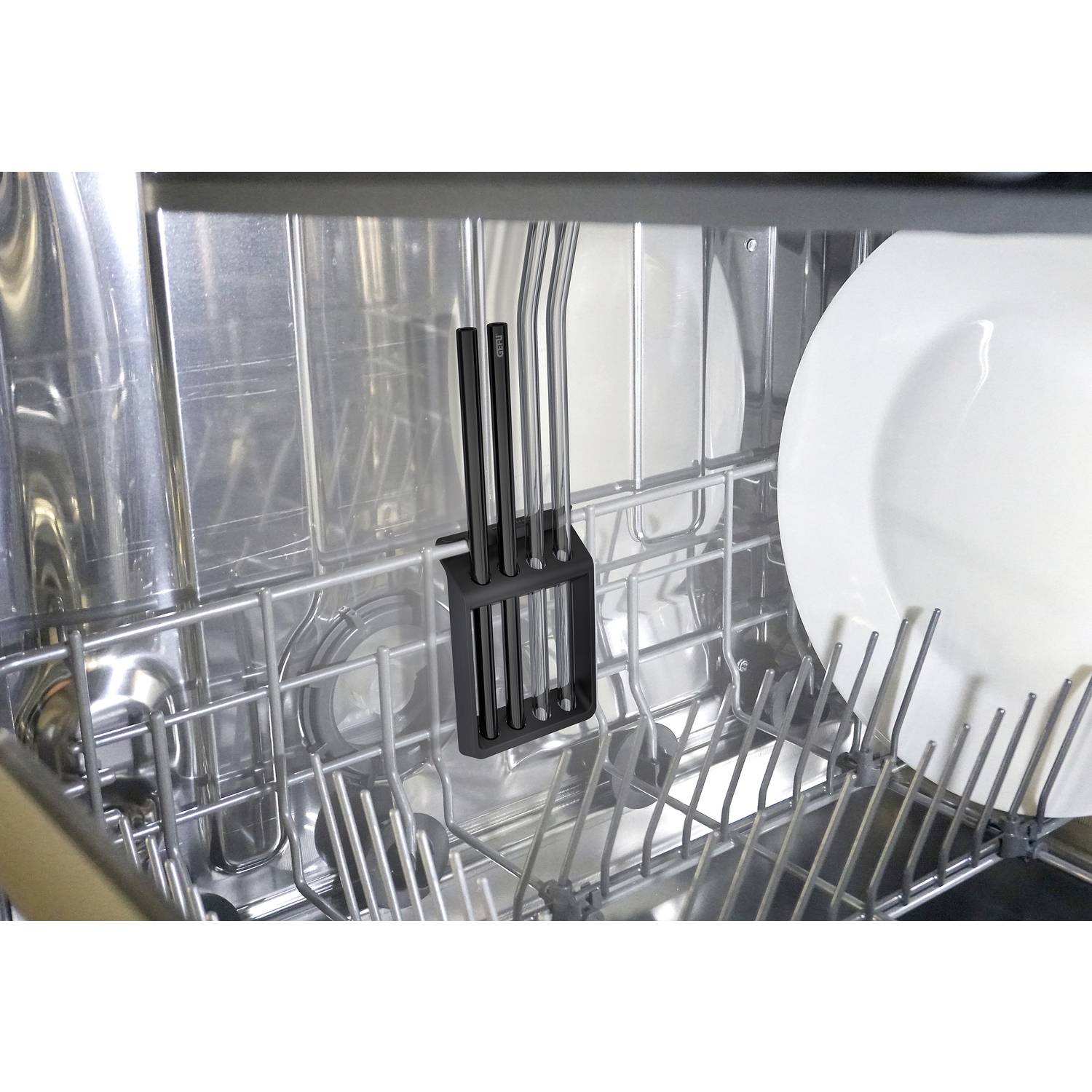 GEFU Future Trinkhalmspülkorb für 4 Trinkhalme (bis Ø 8 mm), schwarz