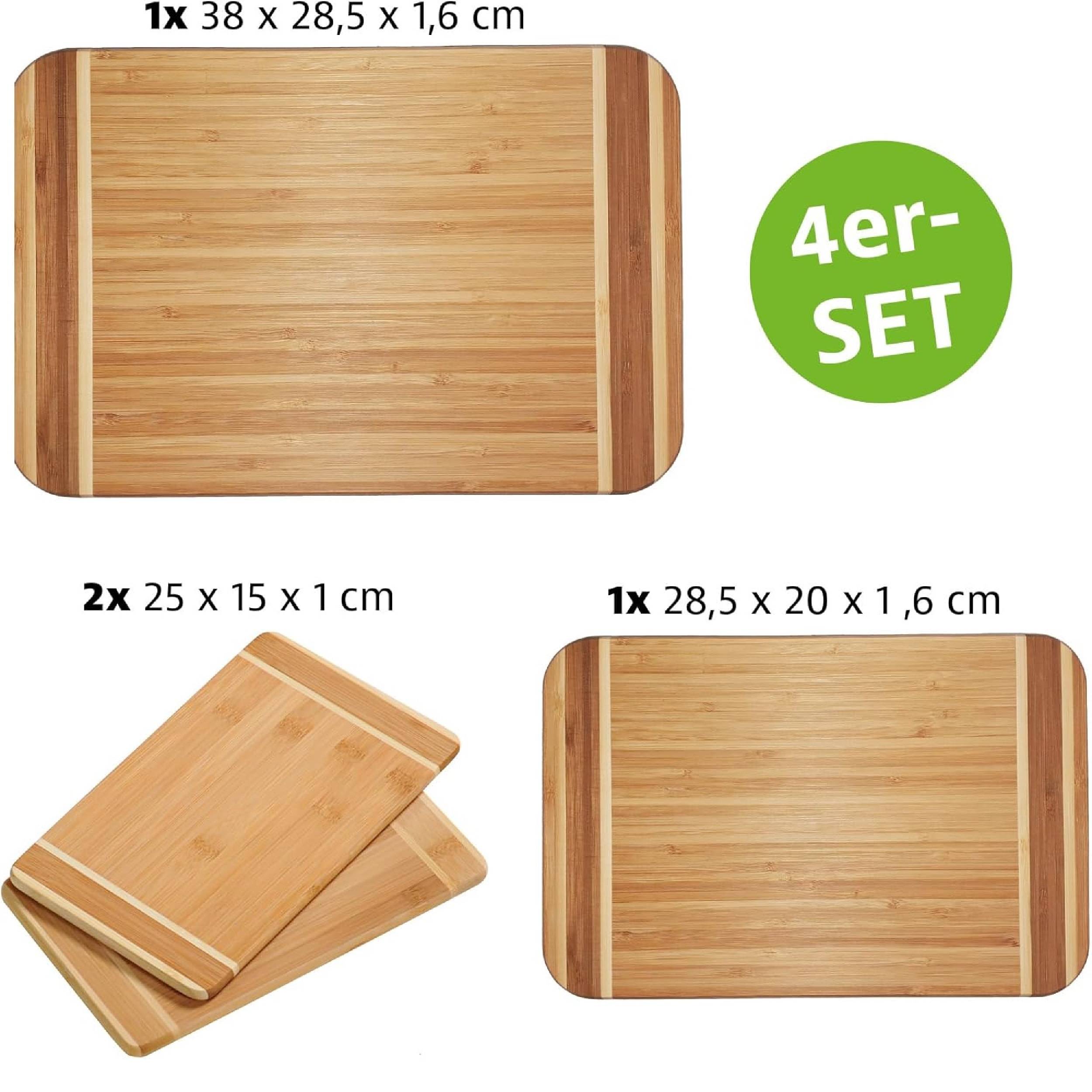 Kesper | Schneidebretter 4er Set, Material: Bambus, Maße: B: 38 x H: 28,5 x T: 1,6 cm, Farbe: Braun | 58129