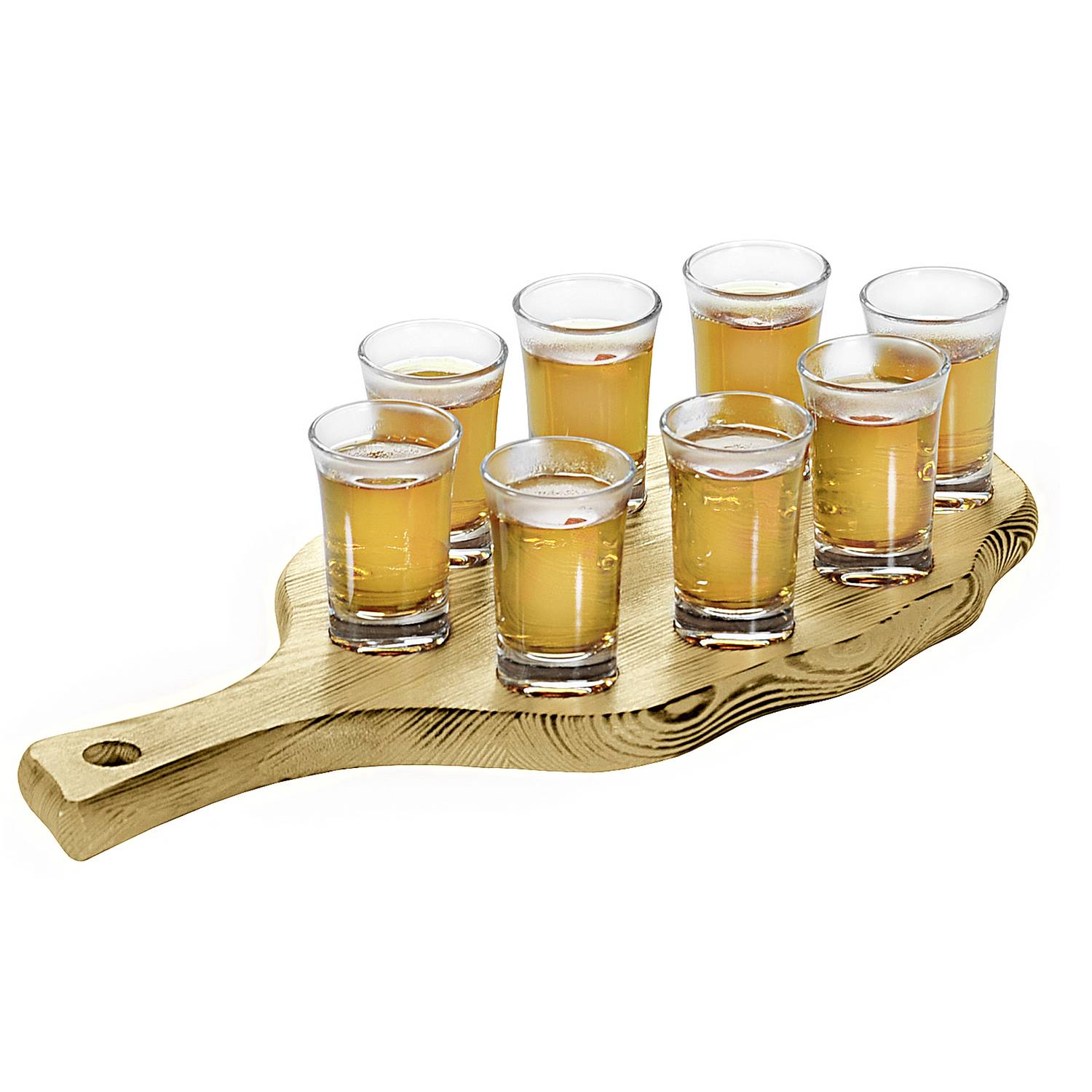 Kesper Schnapsglasträger mit 8 Gläsern Kiefernholz 38x17x6cm, klar/natur