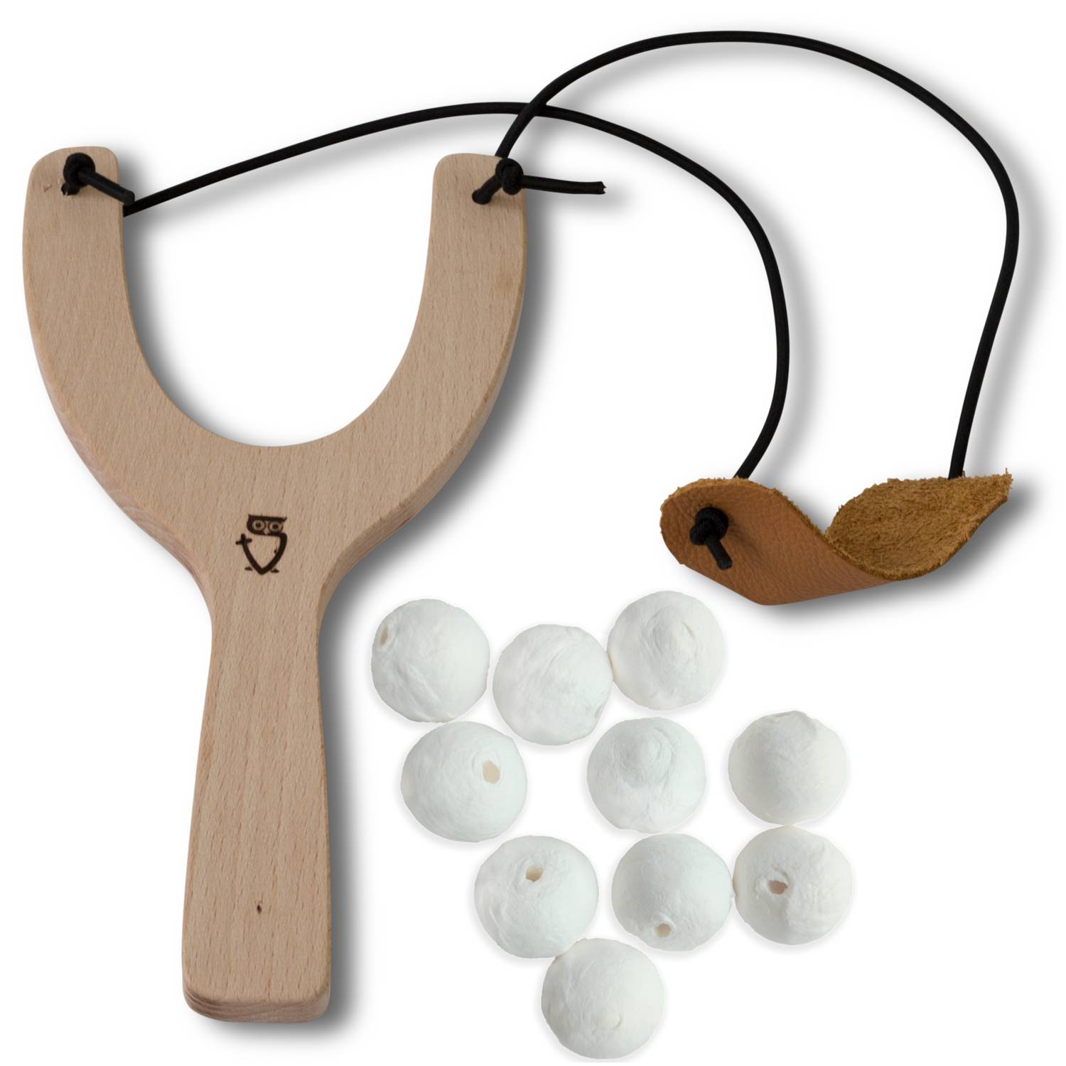 BestSaller 12349 Papierkugel-Schleuder, Hartholz mit 10 Wattekugeln 25 mm, natur/weiß, 11-teilig (1 Set)