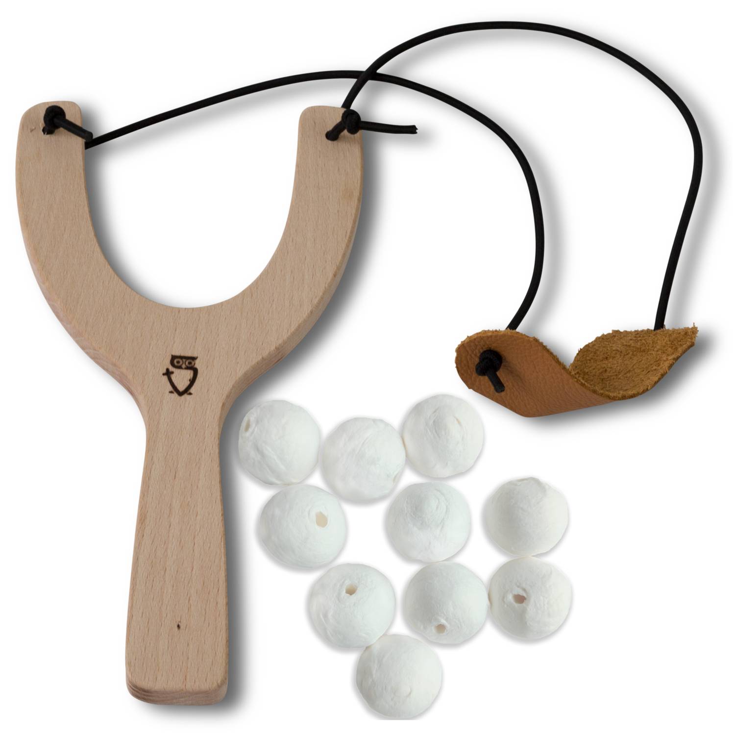 BestSaller 12349 Papierkugel-Schleuder, Hartholz mit 10 Wattekugeln 25 mm, natur/weiß, 11-teilig (1 Set)