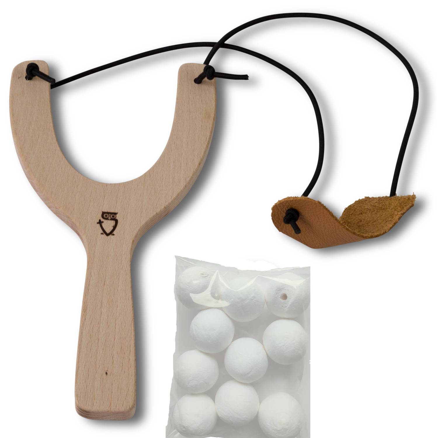 BestSaller 12349 Papierkugel-Schleuder, Hartholz mit 10 Wattekugeln 25 mm, natur/weiß, 11-teilig (1 Set)