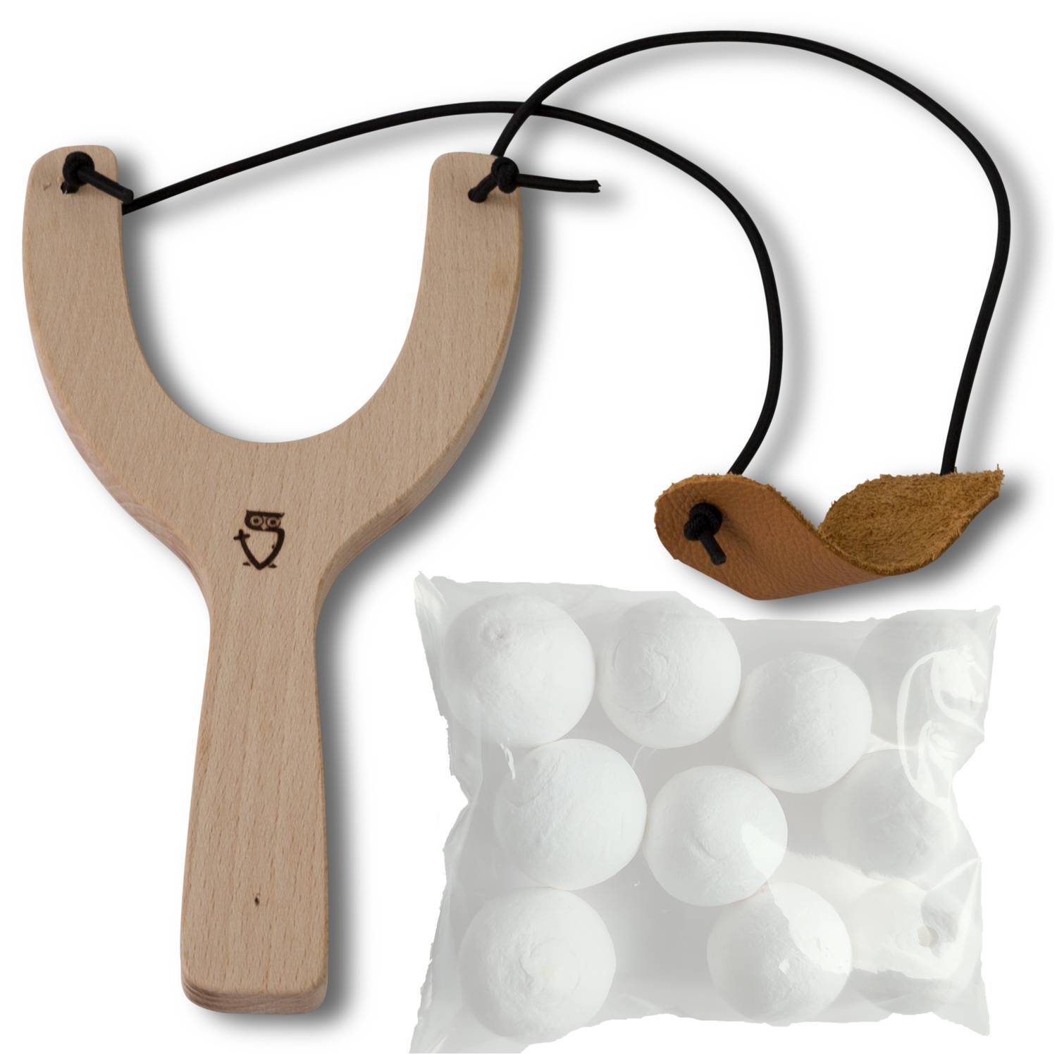 BestSaller 12349 Papierkugel-Schleuder, Hartholz mit 10 Wattekugeln 25 mm, natur/weiß, 11-teilig (1 Set)