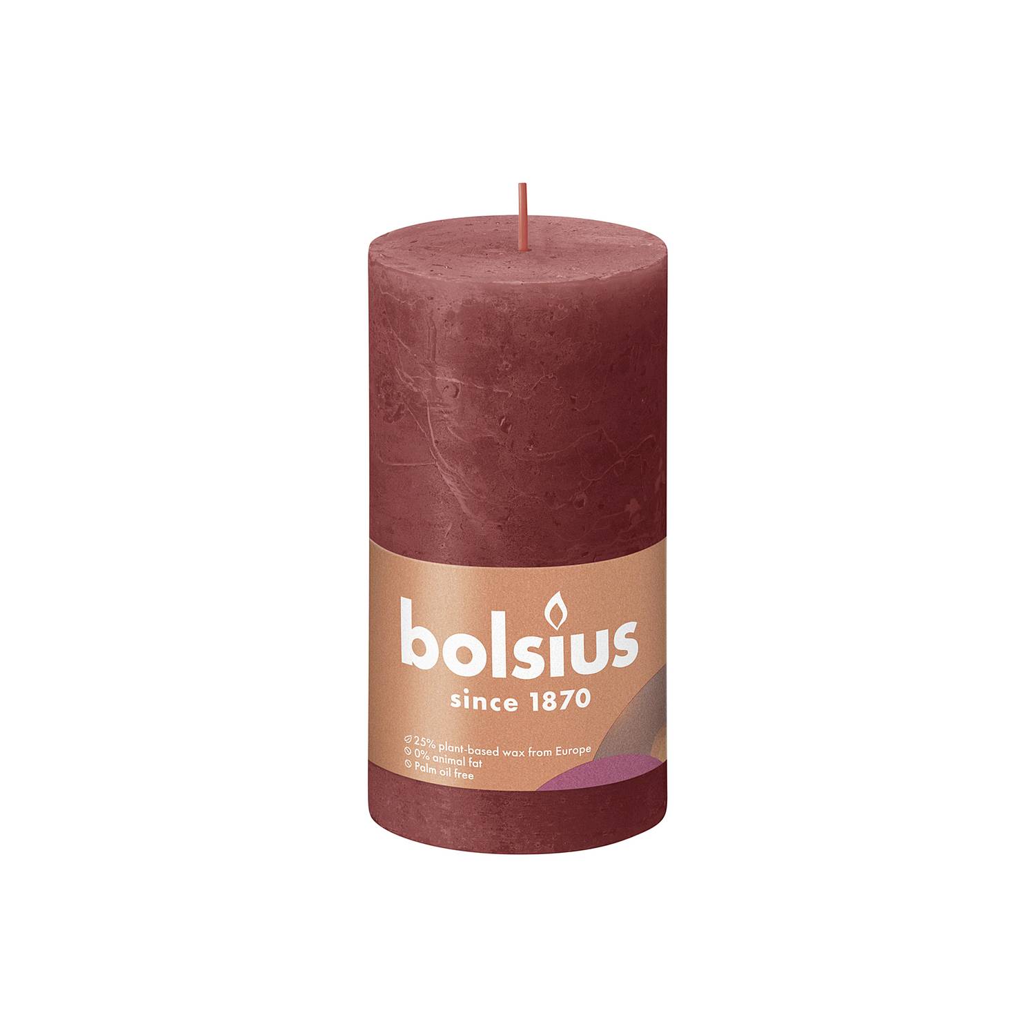 Bolsius Stumpenkerze Rustiko Shine 13x7cm, zartes rot