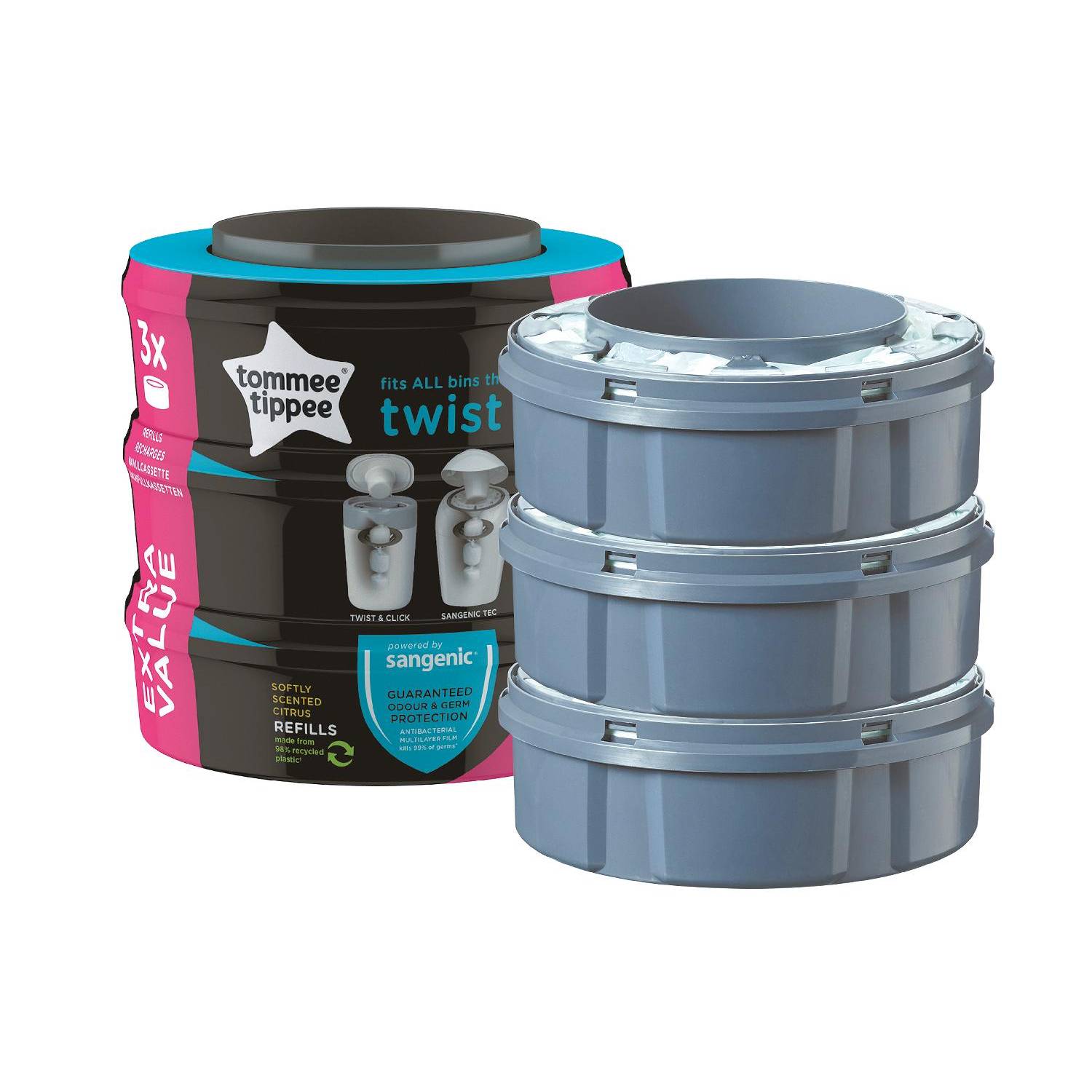 TOMMEE TIPPEE Nachfüllkassette Twist&Click + Sangenic Tec Windeleimer 3er Set