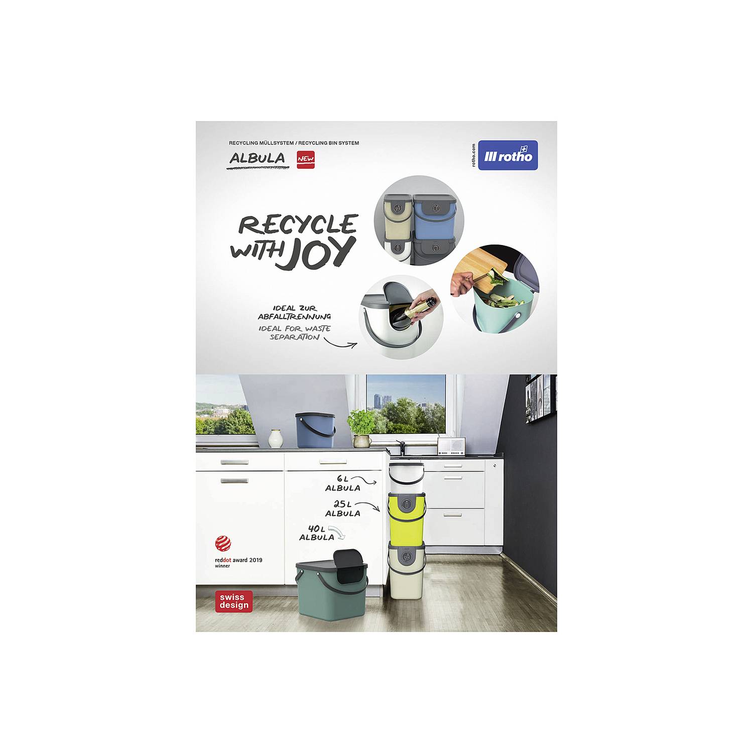 Rotho Albula Abfallbehälter 40l 39,8x35,8x33,9cm, cappuccino