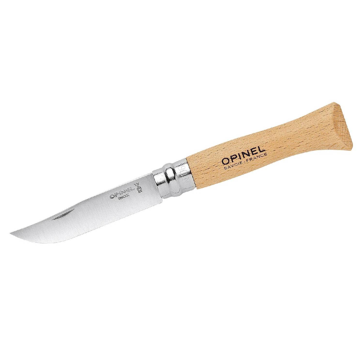 Opinel Messer No 06 Griff Buche 7,2cm lange Edelstahlklinge rostfrei, natur/silber