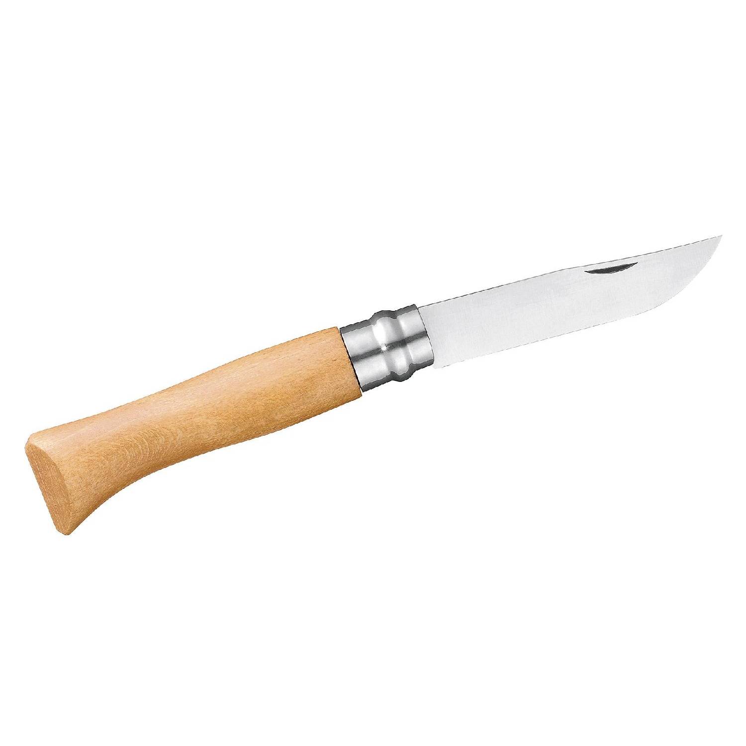 Opinel Messer No 08 Carbon Griff Buche 8,5cm lange Carbonstahlklinge, silber/natur