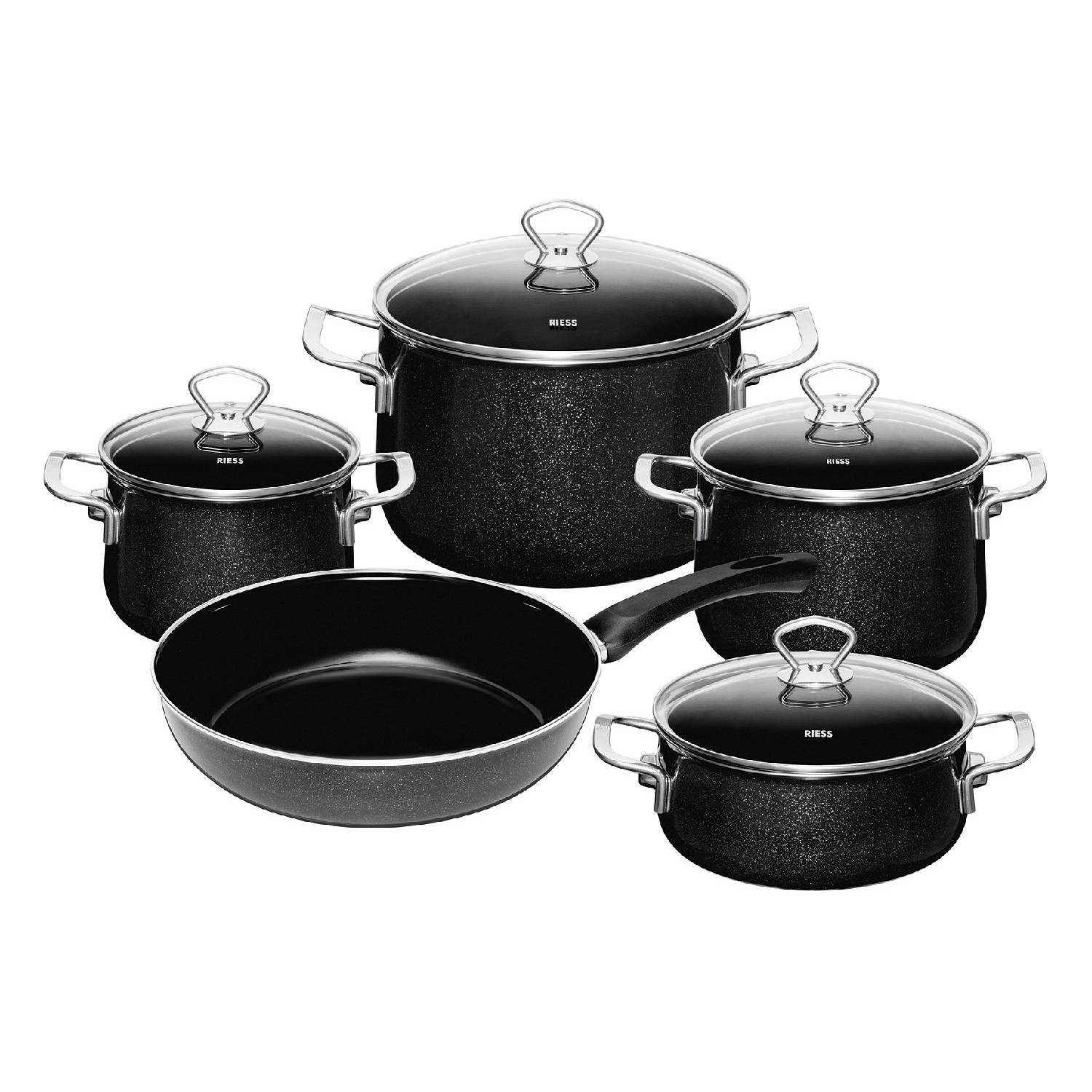 RIESS Topfset Black Magic Emaille, schwarz, 5-teilig (1 Set)