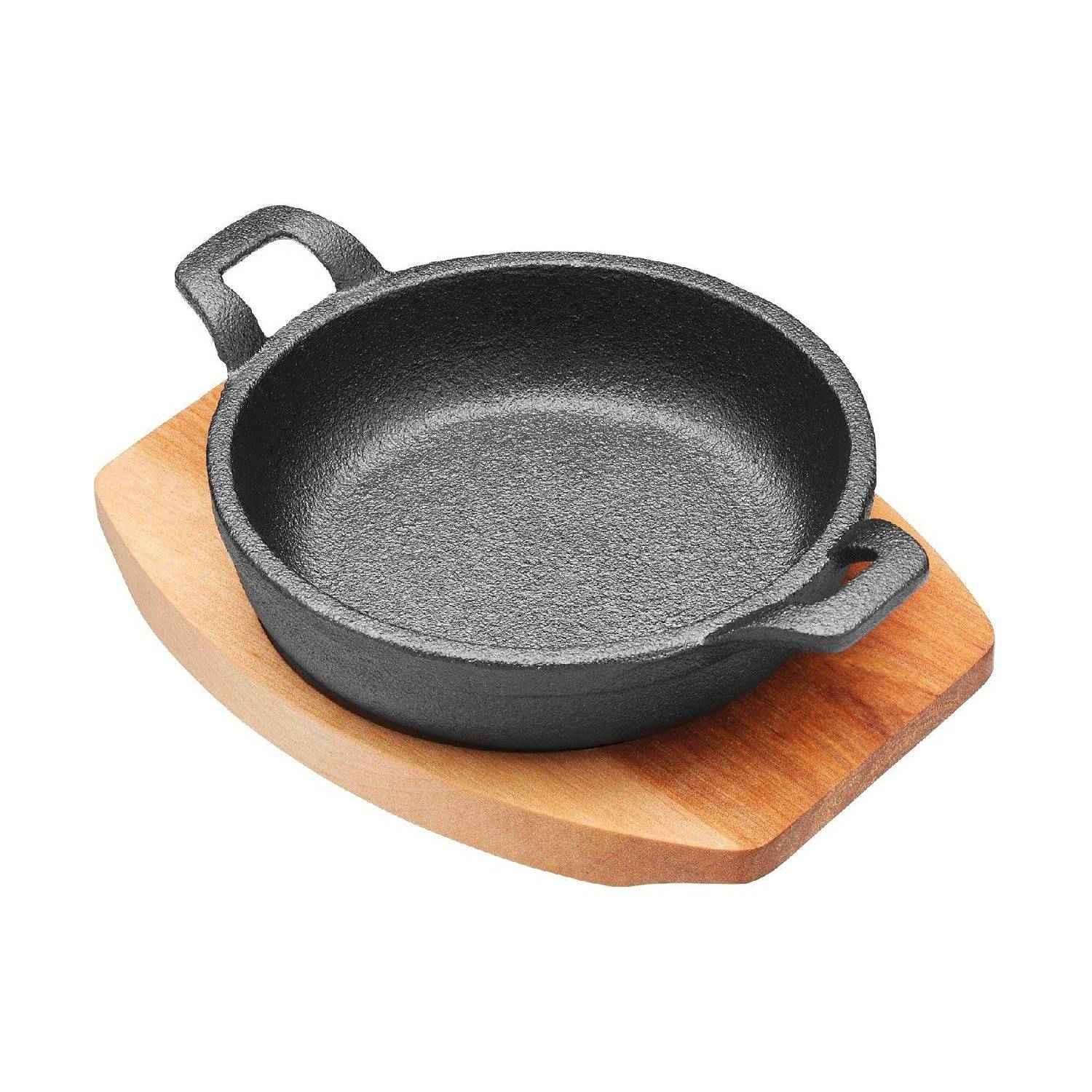 Krüger Servierpfanne mit Holzteller Ø18cm, schwarz/natur