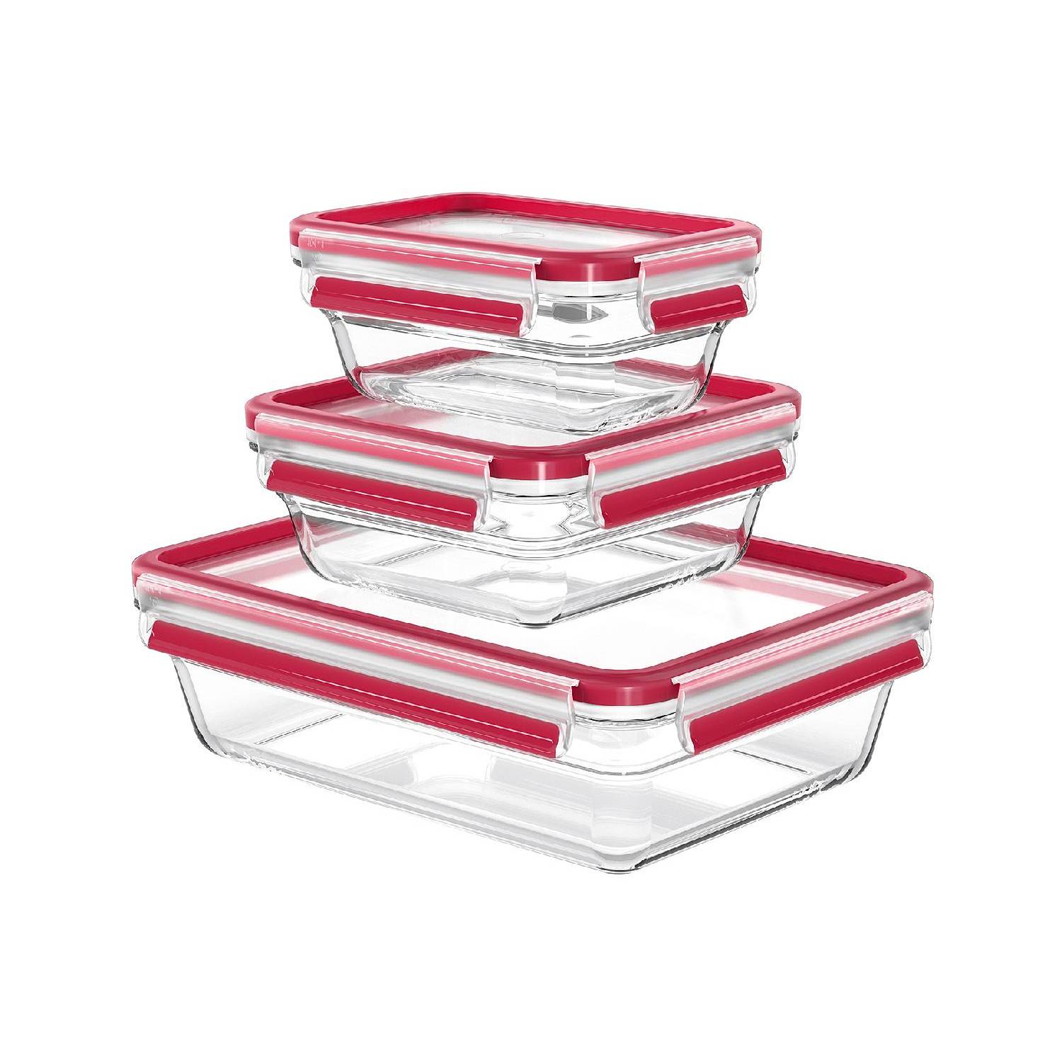 EMSA Frischhaltedose Clip & Close 0,45/0,8/2,0l rechteckig 3teilig, rot/klar (1 Set)