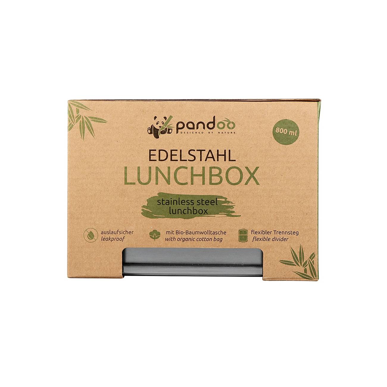pandoo Lunchbox Edelstahl 800ml 17,5x12,5x6cm, silber