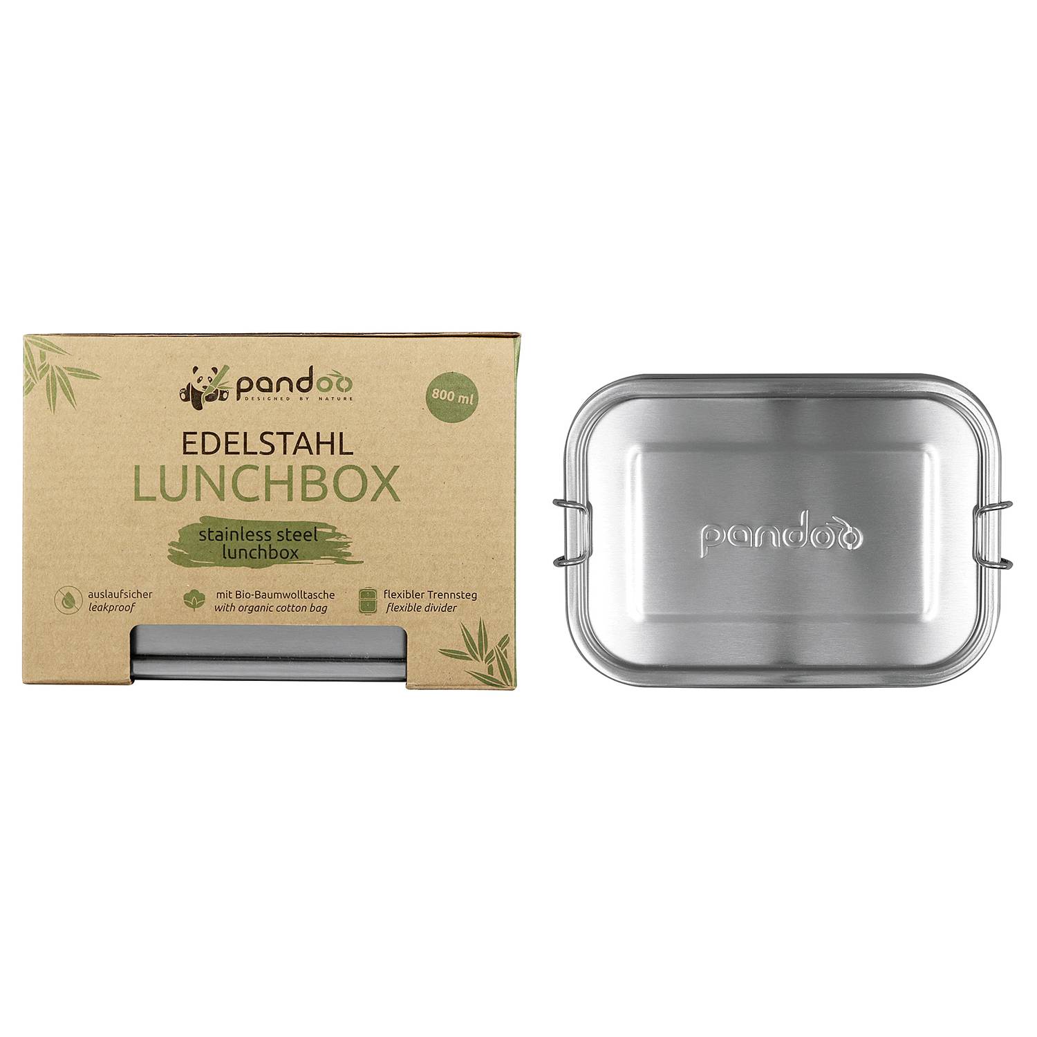 pandoo Lunchbox Edelstahl 800ml 17,5x12,5x6cm, silber
