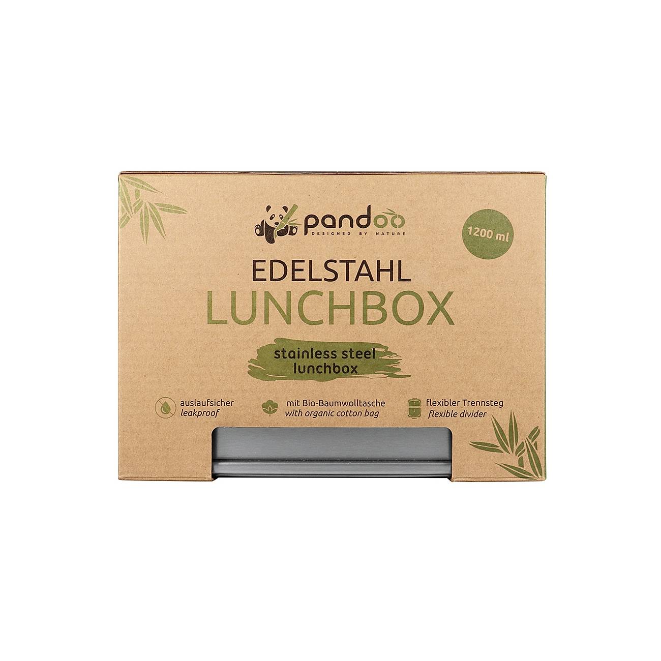 pandoo Lunchbox Edelstahl 1200ml 20x14,5x6cm, silber