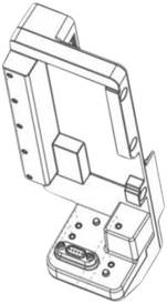 Eine technische Zeichnung einer Halterungsanordnung, die mehrere Komponenten und Schraubenlöcher zeigt, wahrscheinlich für Montagezwecke.