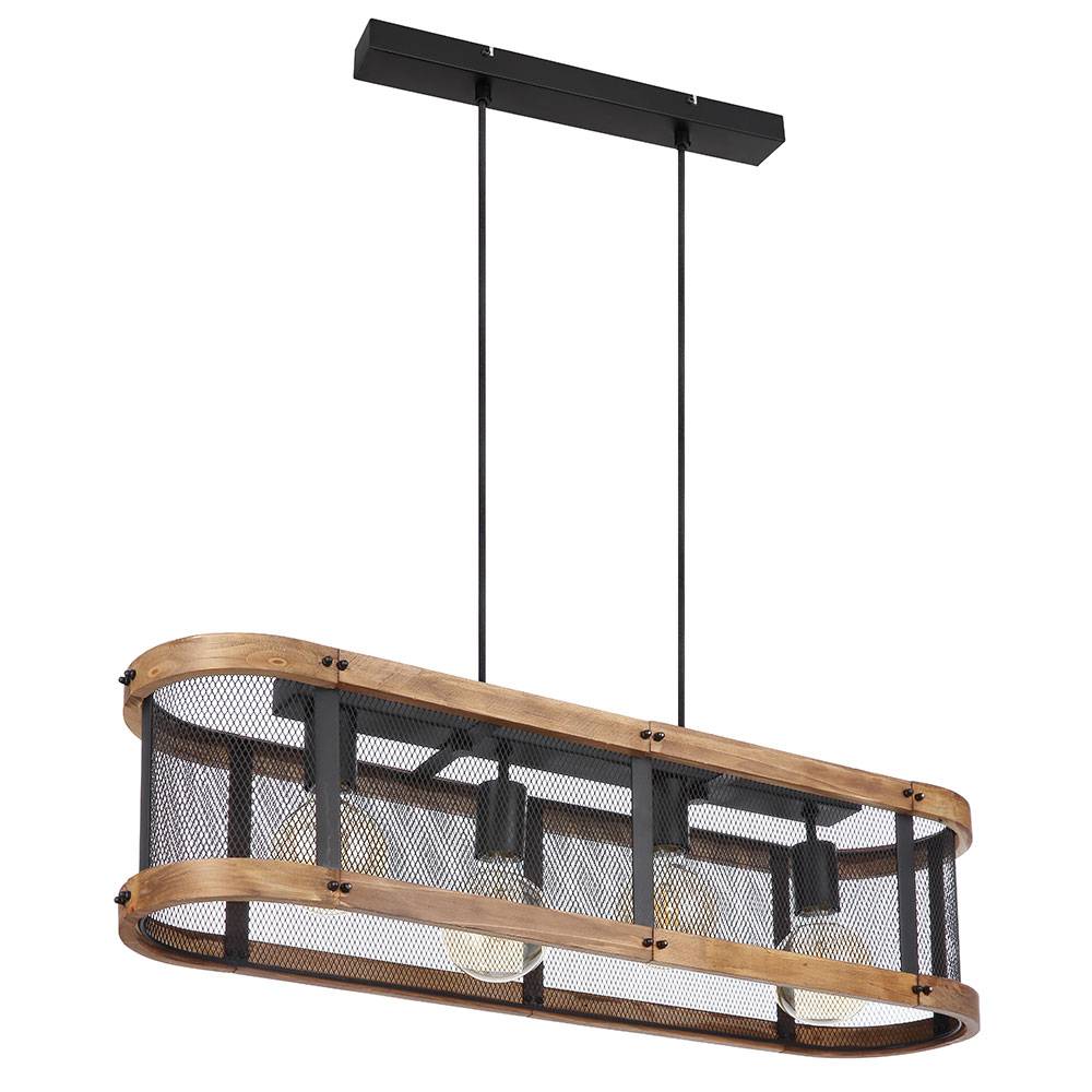 Hängelampe Esstisch Pendelleuchte Holzlampe Esstischleuchte 4-flammig Hängeleuchte mit Holzrahmen, Gitteroptik, Rustikal, schwarz braun, E27, LxBxH