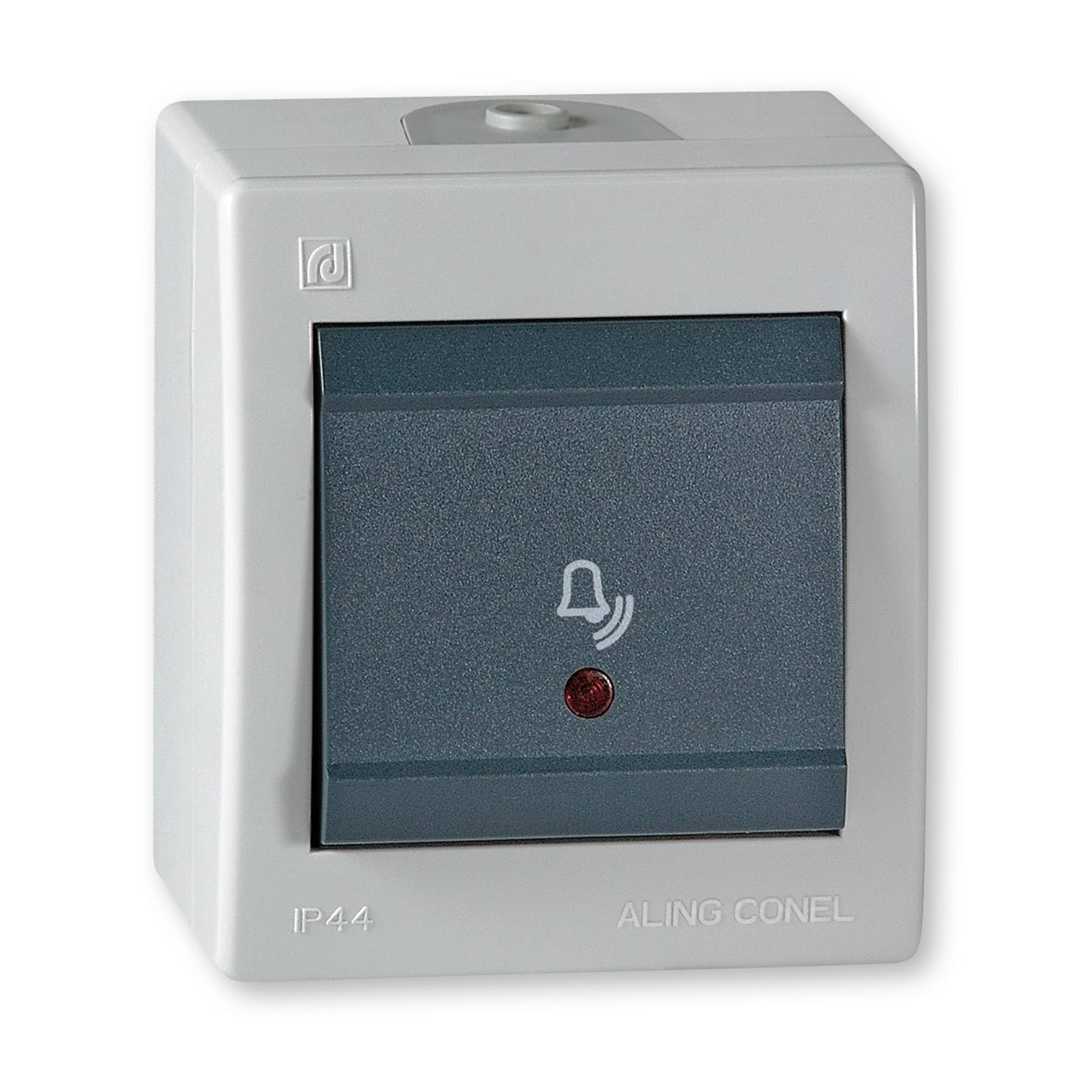 ALING-CONEL Aufputz Klingeltaster mit Glimmlampe 10AX/250V~ / IP 44 - Grau
