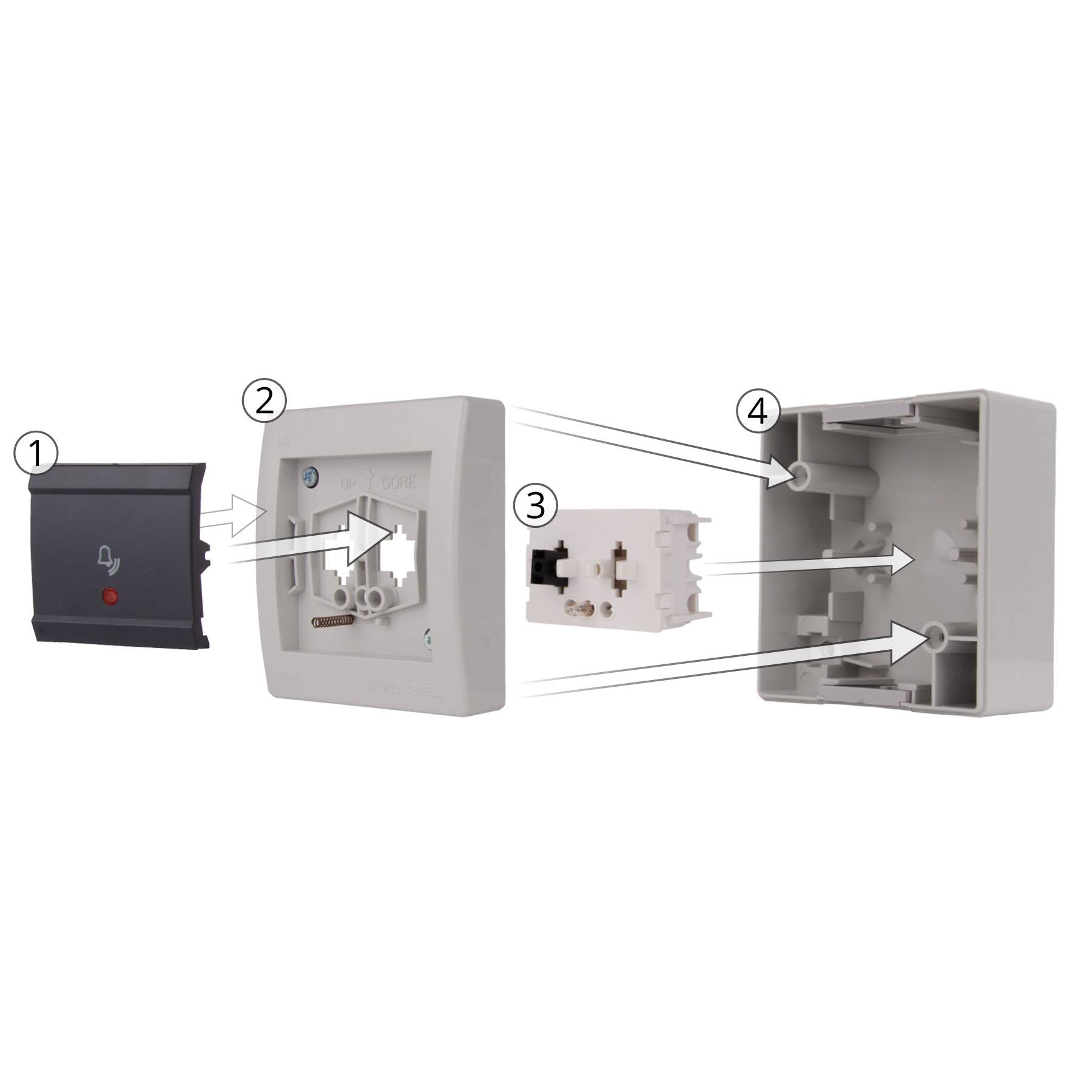 ALING-CONEL Aufputz Klingeltaster mit Glimmlampe 10AX/250V~ / IP 44 - Grau