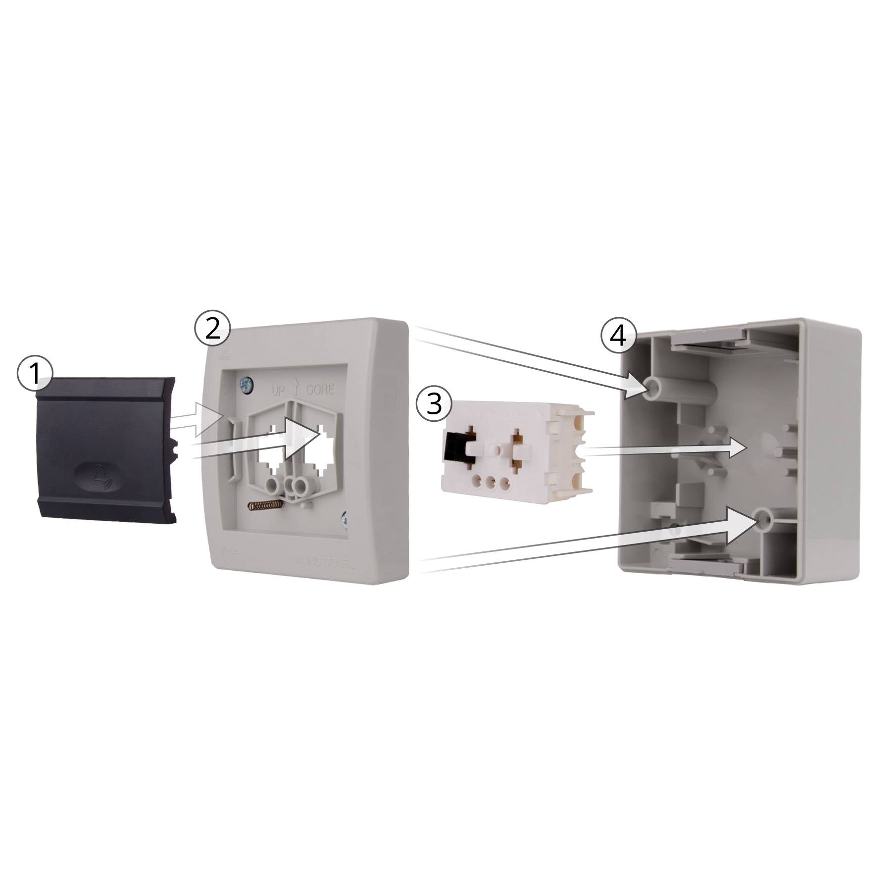 ALING-CONEL Aufputz Klingeltaster 10AX/250V~ / IP 44 - Grau