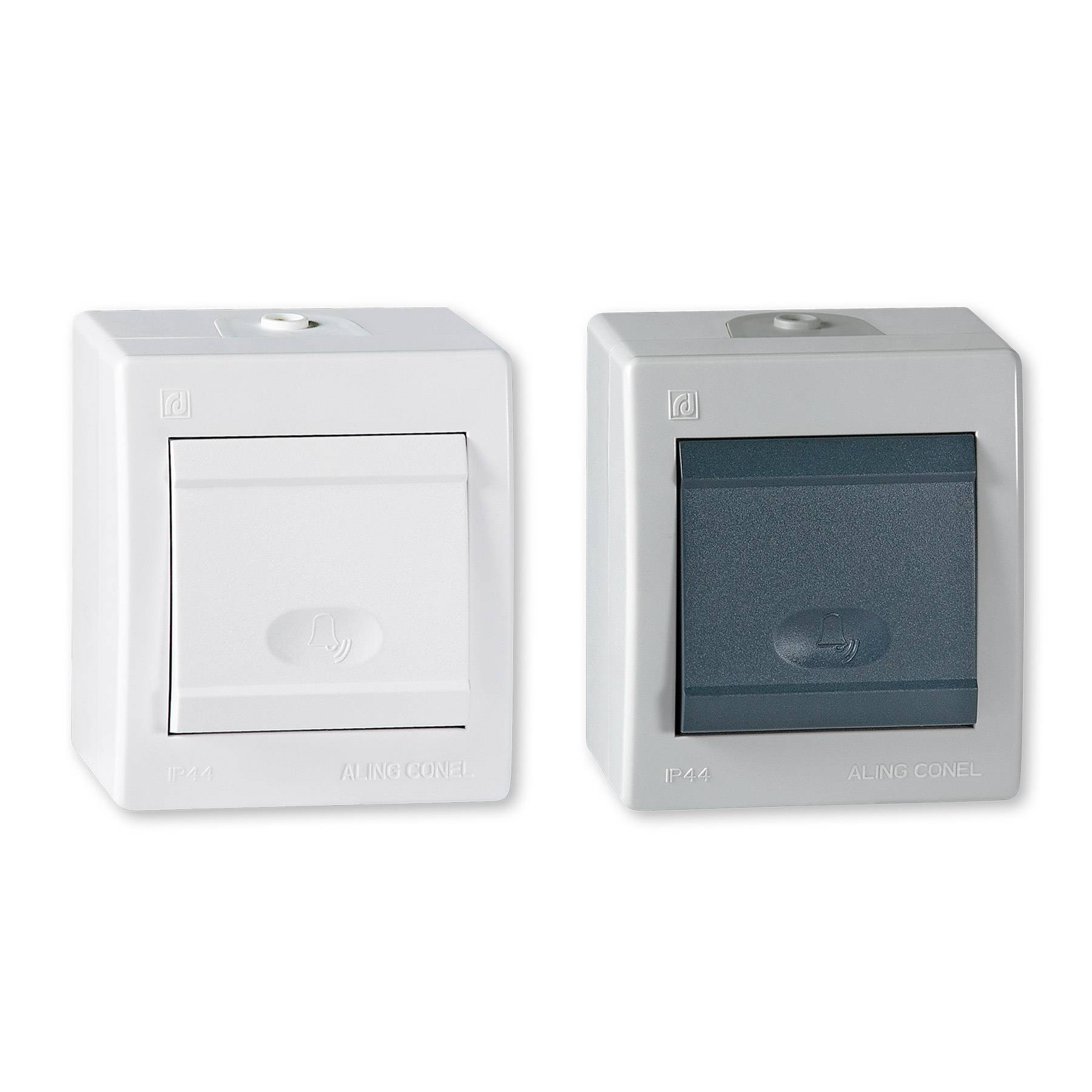 ALING-CONEL Aufputz Klingeltaster 10AX/250V~ / IP 44 - Grau