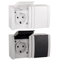ALING-CONEL 2-fach Aufputz Schutzkontakt Steckdose mit Klappdeckel 16A/250V~ / IP44 (verdrahtet) - Grau ALING-CONEL 2-fach Aufputz Schutzkontakt Steckdose mit Klappdeckel 16A/250V~ / IP44 (verdrahtet) - Grau