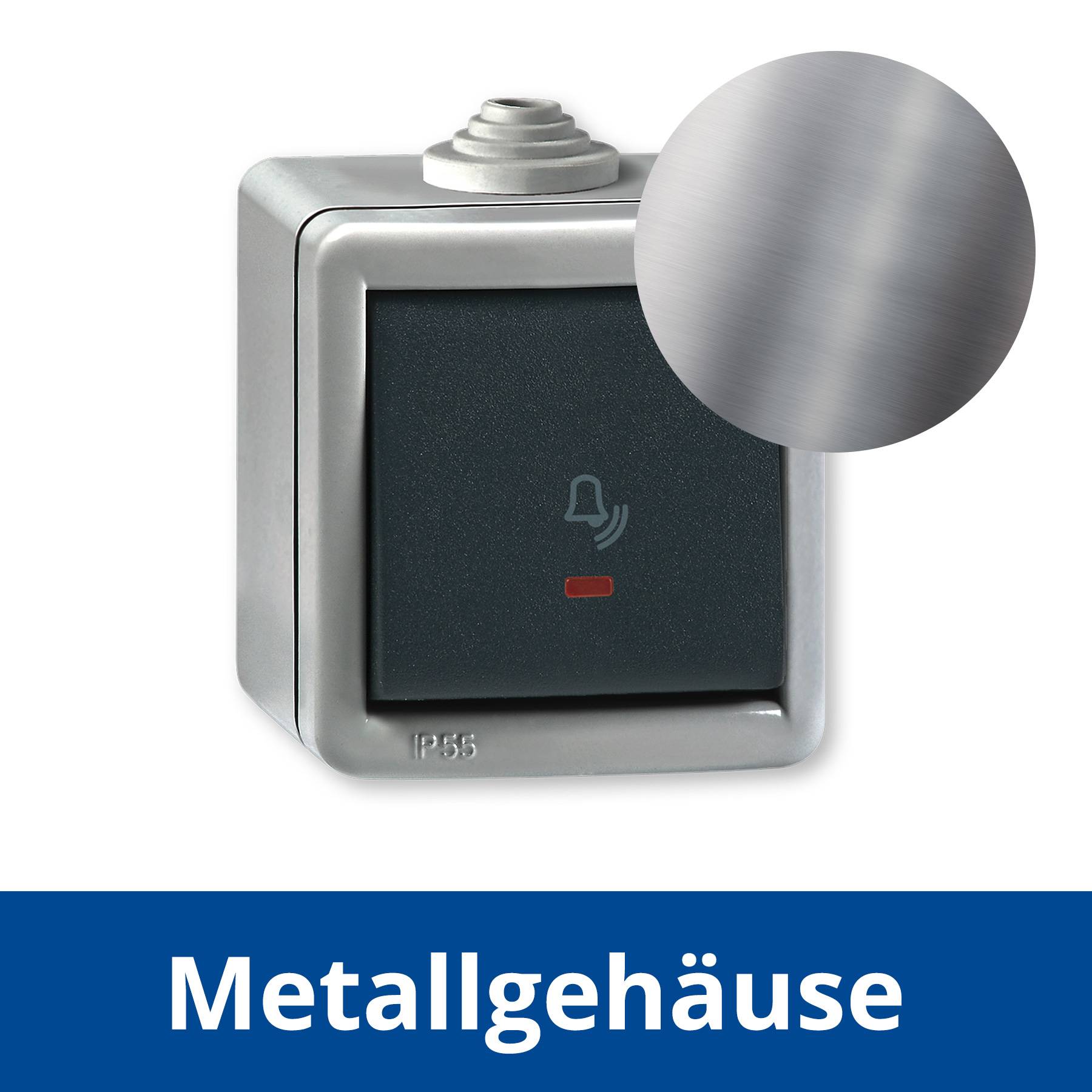 ALING-CONEL Aufputz Klingeltaster mit Glimmlampe 10AX/250V~ / Grau mit Wippe in Anthrazit